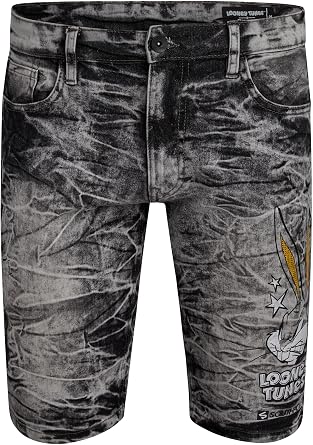 Southpole Mens Denim Shorts - Looney Tunes Tom and Jerry Bugs Bunny Jorts, 5 Pocket Graphic Jean Shorts for Men 29-38