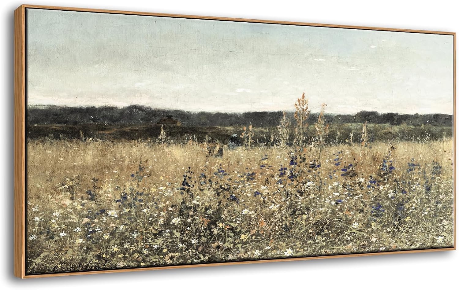 lianyibo Vintage Wildflower Field Canvas Wall Art, Classical Flowers Landscape Painting Prints, Farmhouse Living Room Decor(70x140/Frameless)
