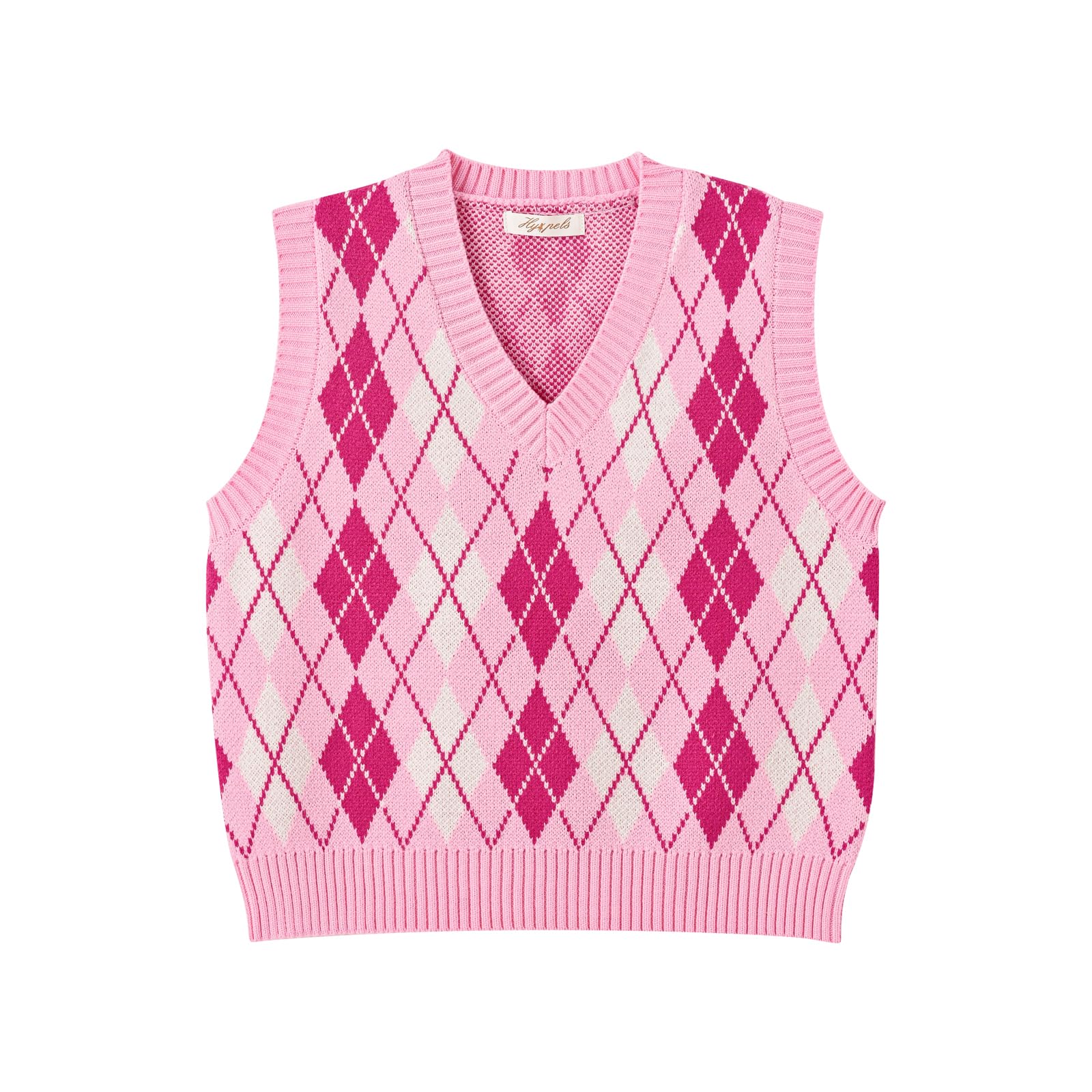 Hyipels Women's Sweater Vest,Y2K Sleeveless Pattern Preppy Style Knitted Crop Tank Top for Girl
