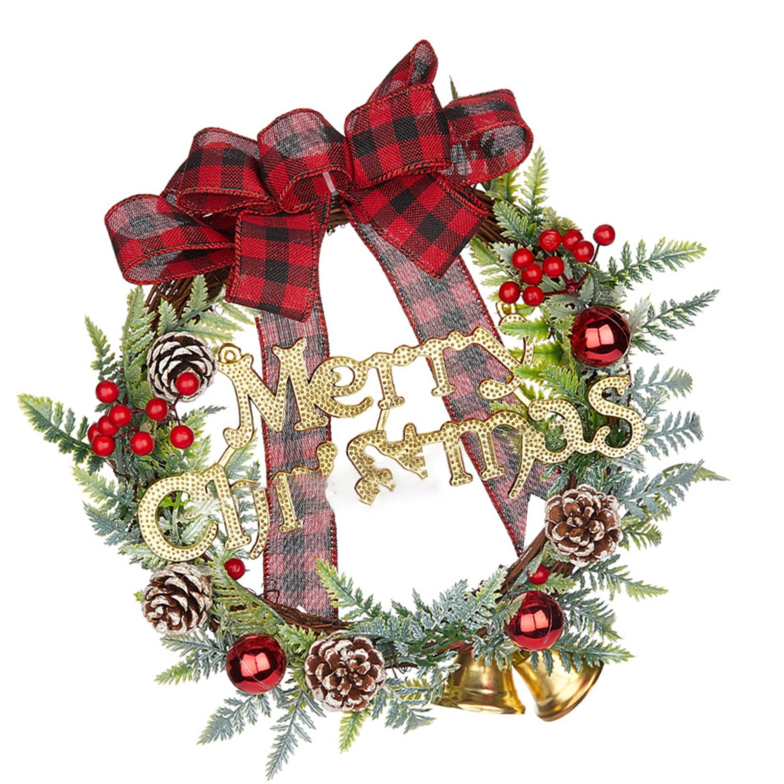 Kalttoy Artificial Wreath Merry Christmas Wreath with Pinecone Decoration for Front Door Garden Yard Christmas Decorations Tree Decoration