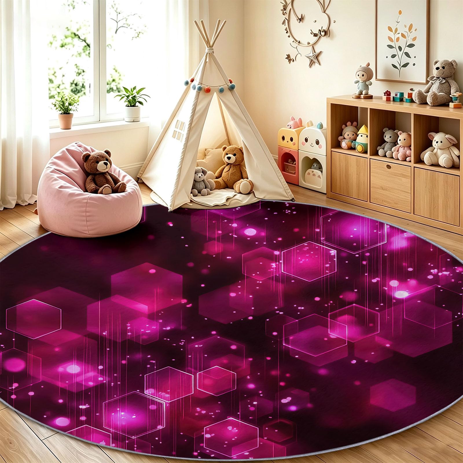 Alfombra moderna redonda antideslizante lavable para salón, color morado
