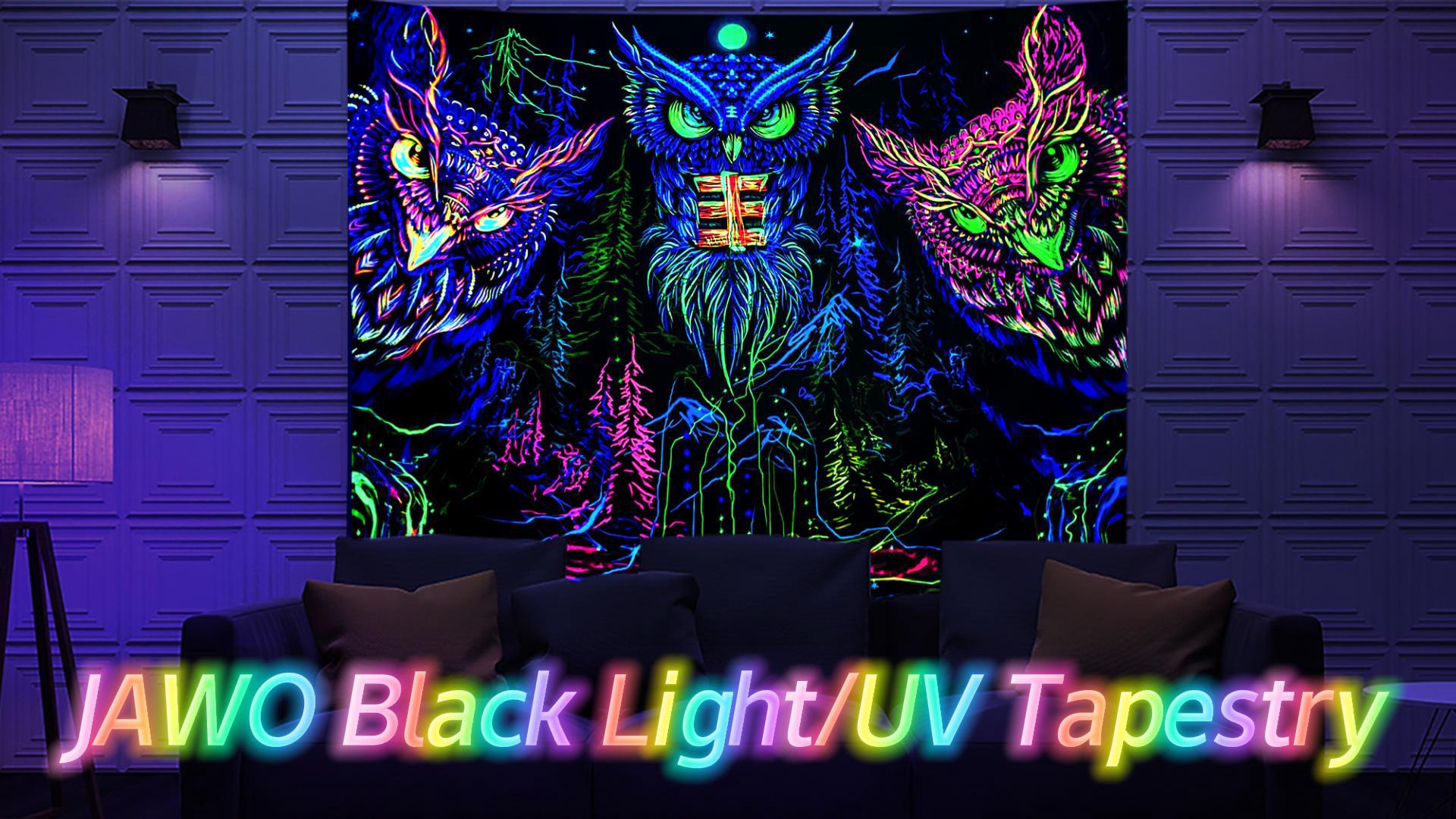 Amazon.com: JAWO Blacklight Tapestry UV Reactive, Black Light Owl