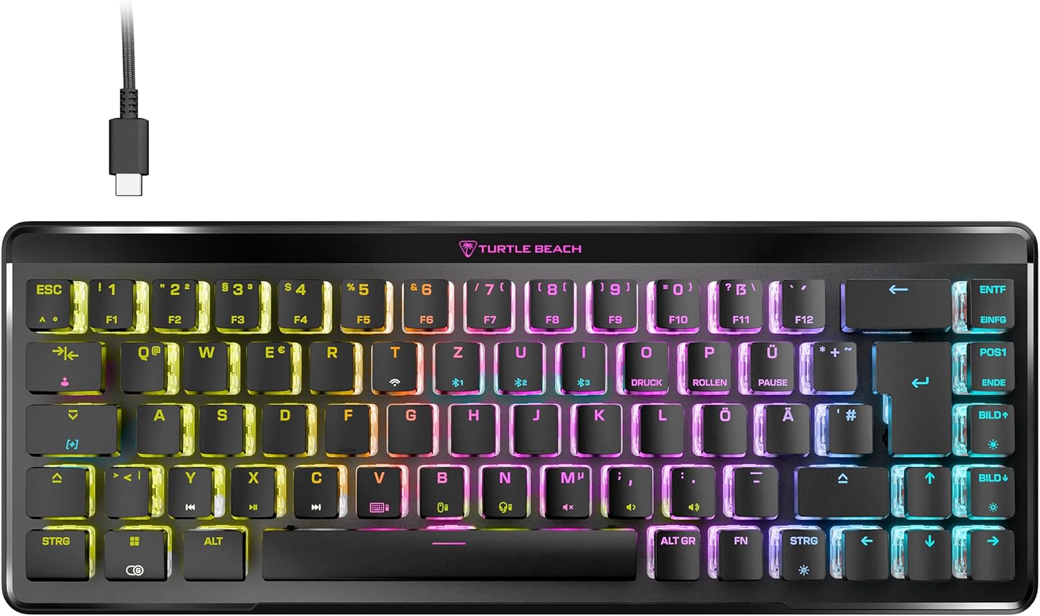 Turtle Beach Vulcan II Mini Air Teclado inalámbrico óptico-mecánico para juegos (65%), iluminación RGB personalizable, cable desmontable, llaves inteligentes, placa de aluminio, negro 9