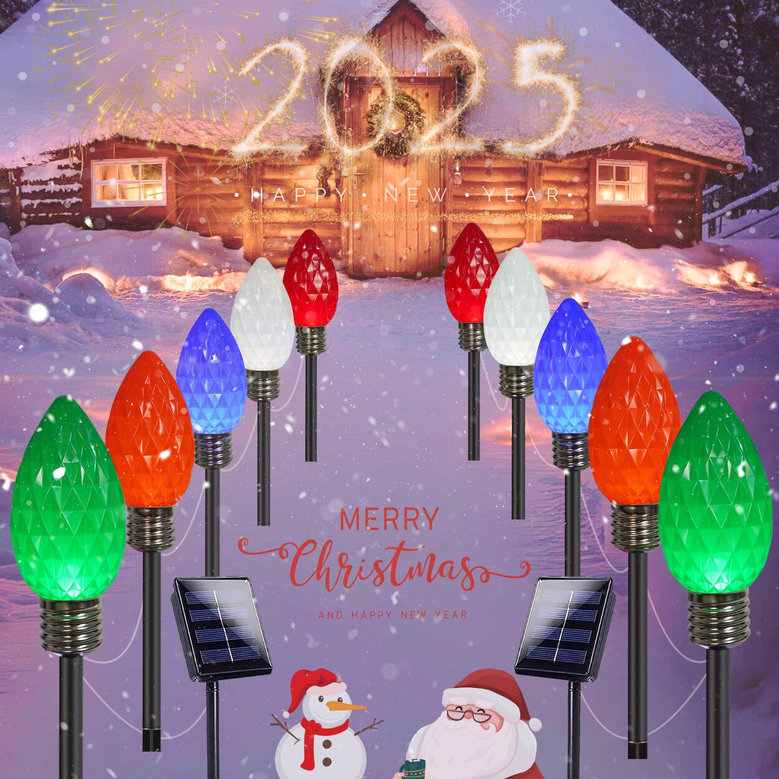 IDEAALS 10 Pack Jumbo Multicolor Solar C9 Christmas Lights Outdoor，LED Solar Pathway Lights Waterproof, Strawberry Lights Christmas Decorations Outdoor for Walkway Party Patio Garden Lawn Yard Decor