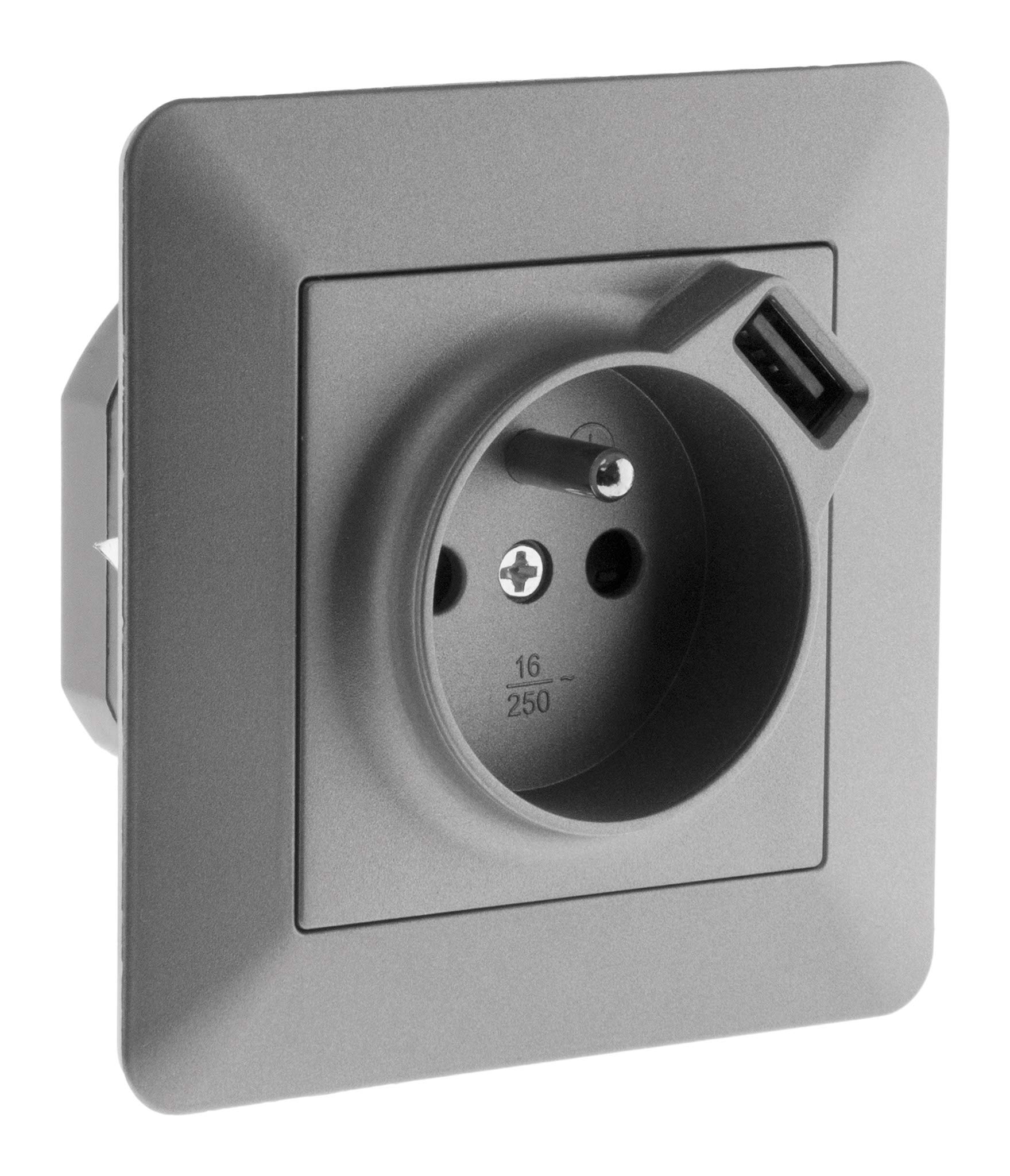 Zenitech - Prise 2P+​T + USB 2,​4A Artezo - Titanium