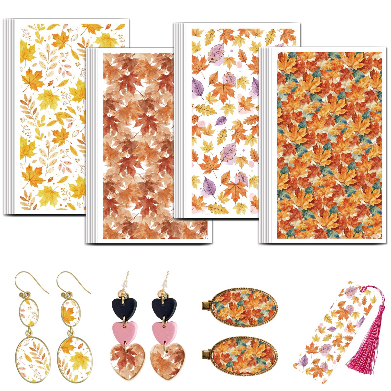 OLYCRAFT 24 Pcs Watercolor Maple Leaves Clay Transfer Paper 4 Design Autumn Leaves Transfers Paper for Polymer Polymer Clay Transfer Sheets Small Ceramic Decal for Clays Earrings Jewelry Making