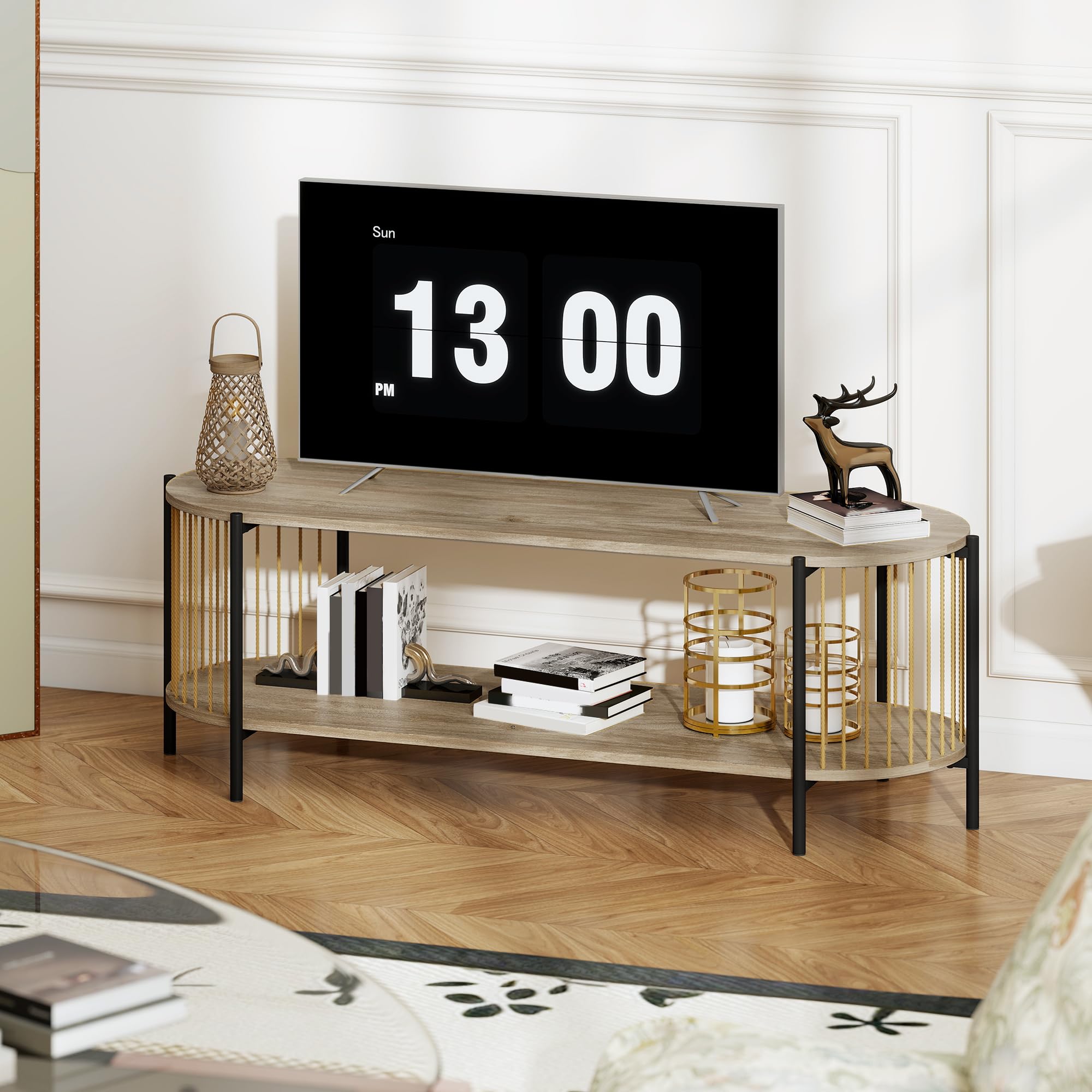HOMCOM Mueble de TV Bohemio hasta 55 Pulgadas 124x43,5x41 cm Natural
