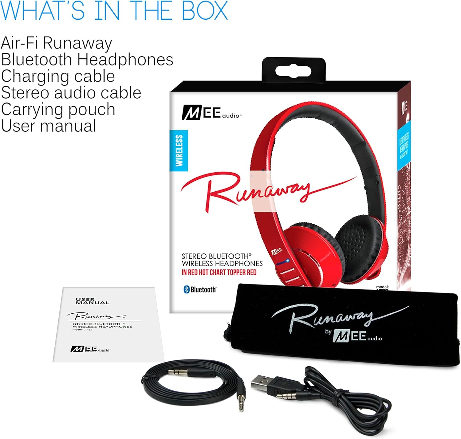 MEE audio Runaway 4.0 Bluetooth Stereo Wireless + Wired Headphones with Microphone (Red)