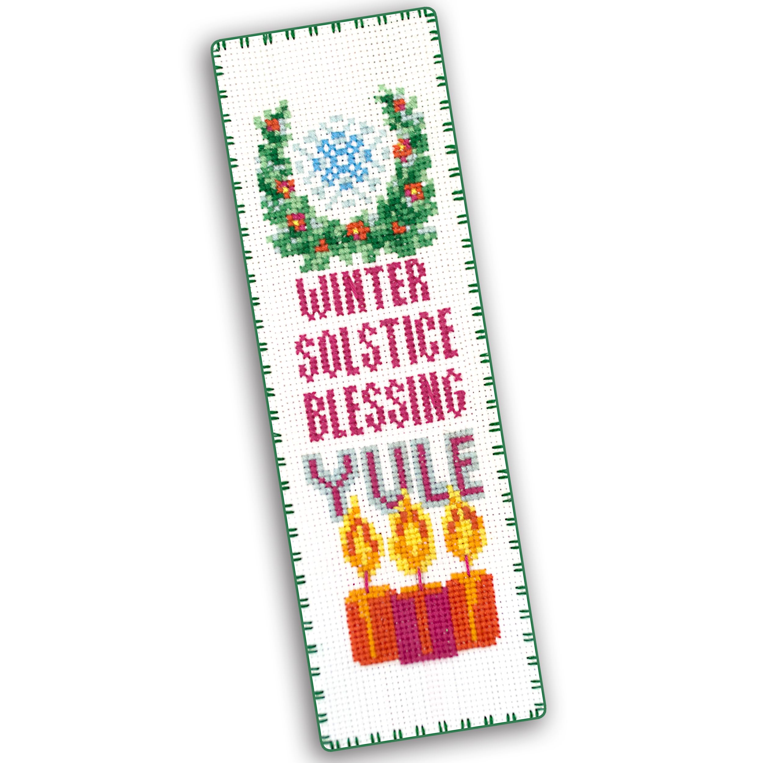 Cross Stitch Bookmark Kit Yule – Counted DIY Embroidery Set for Adults & Beginners, Witchy Pagan Wiccan Celtic Winter Solstice Needlework Gift for Christmas, Sabbat or Altar Decor