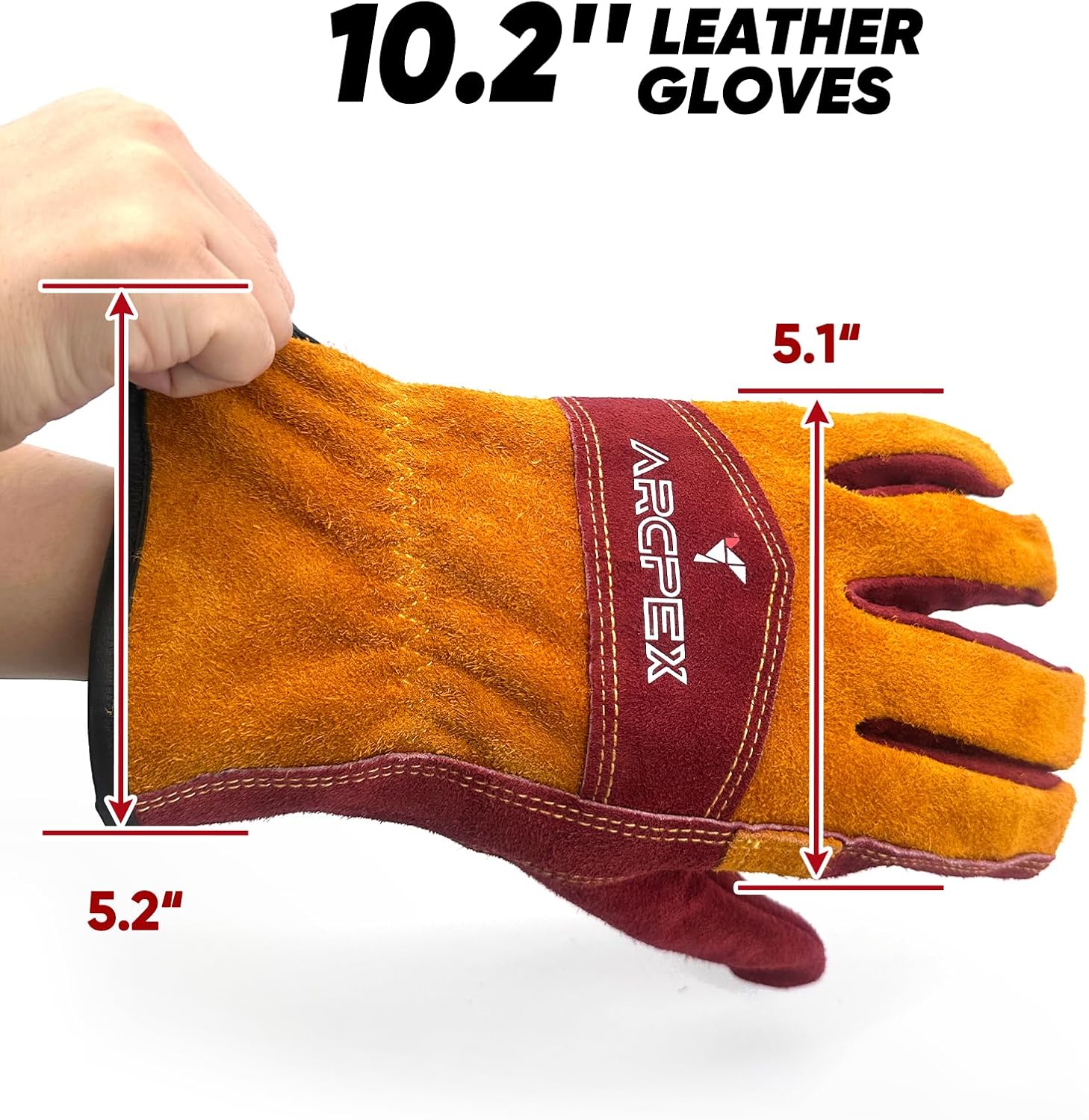 Leather Work Gloves for Men, Heavy-Duty Welding Gloves XL for MIG TIG Welding, Gardening, Construction, Farm, Wood Chopping Cowhide with Cotton Liner Safety Thorn Proof Gloves Hand Protection - Image 3
