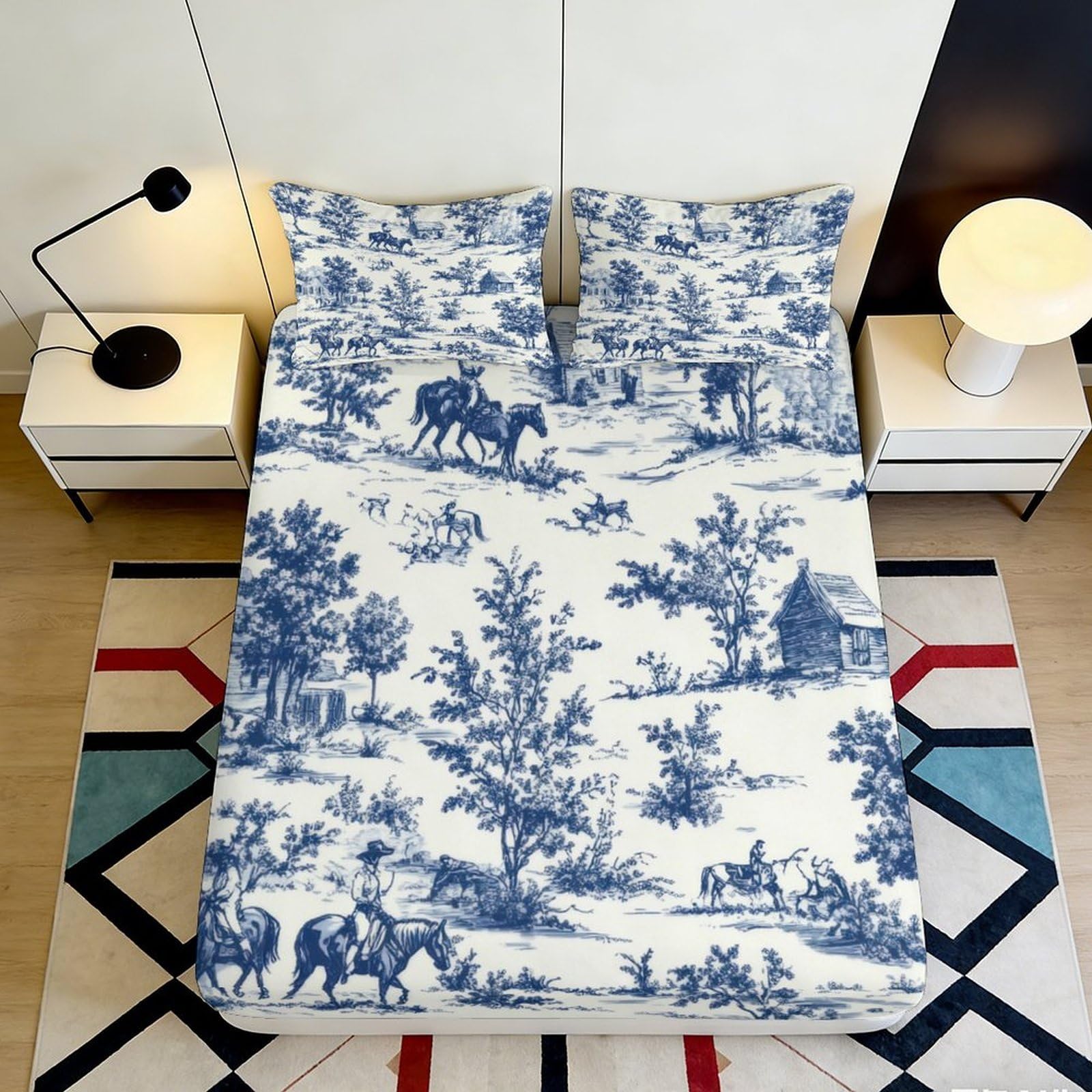 3D Printed Countryside Horse Scene Fitted Sheet Microfiber Soft Breathable Farmhouse Landscape Mattress Cover for Bedroom Guest Room Bed Protection Decor 200x200x25cm