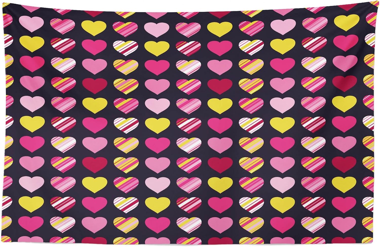 Lunarable Valentine's Day Tapestry, Colorful Diagonally Striped Heart on Black Backdrop Charming, Fabric Wall Hanging Decor for Bedroom Living Room Dorm, 45" X 30", Multicolor