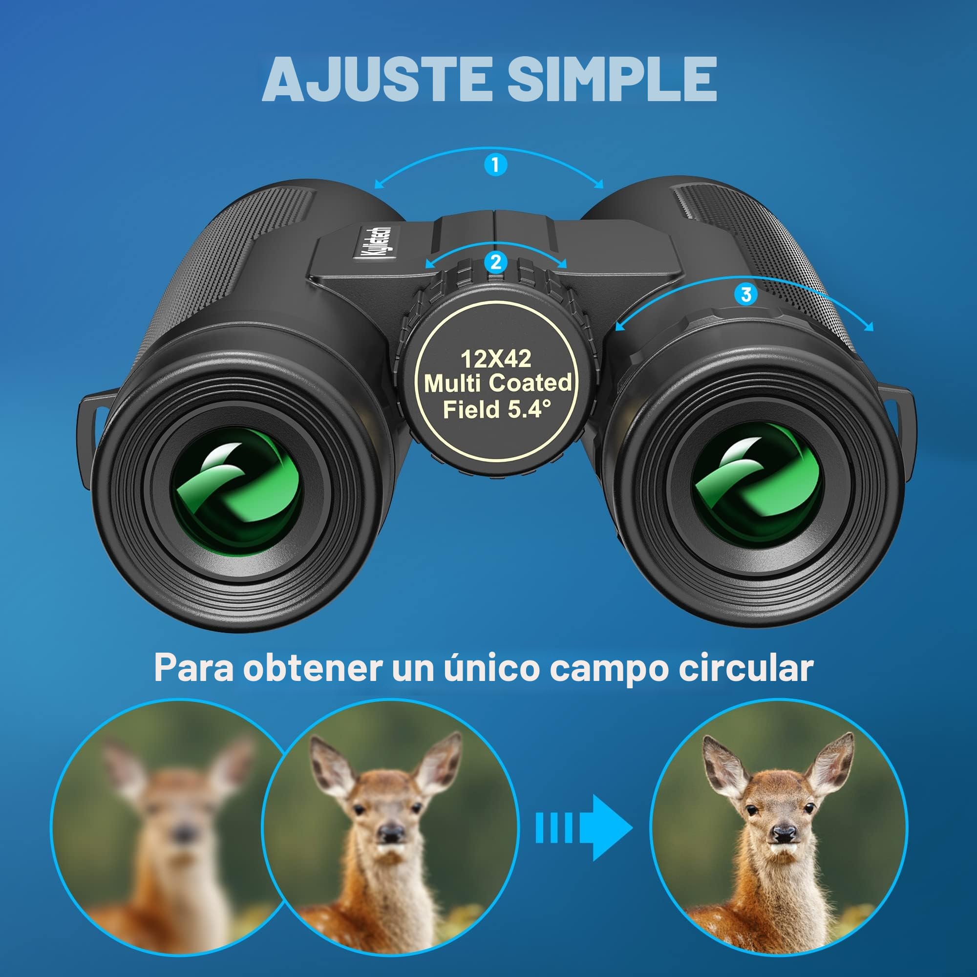 Prismáticos, Kylietech 12X42 Prismaticos Portátiles para Adultos- Prismas BaK4 y Lentes FMC, con Trípode y Adaptador para Teléfono, para Observación de Aves, Senderismo, Caza