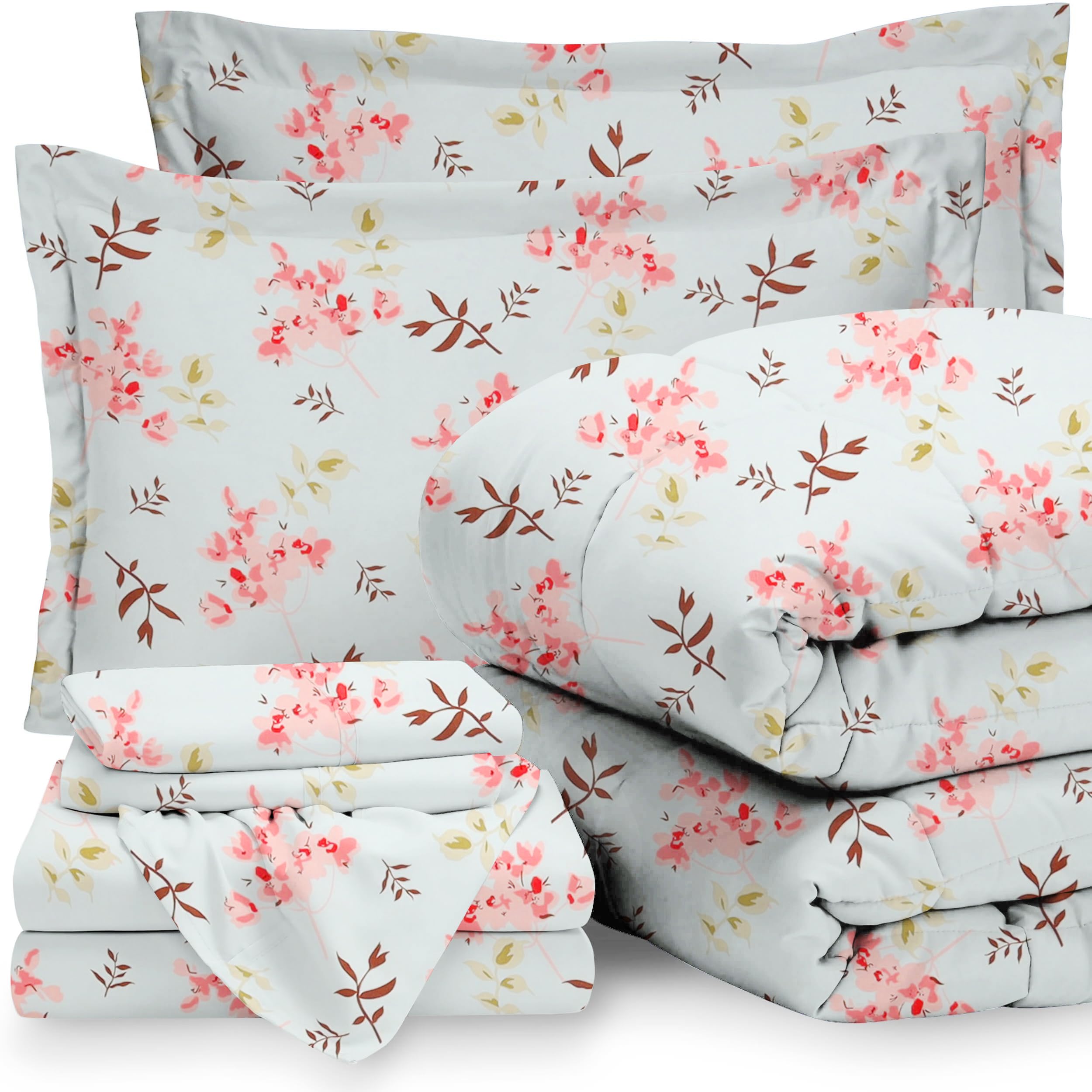 Amazon Brand - Umi Microfiber 220 GSM Glace Cotton AC Comforter Set King Size Double Bed with 1 Flat bedsheet-90x100 inch and Two Pillow Covers II 4 pc Bedding Set Pink & Beige, 220 GSM| TC - 160