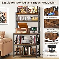 Vista 4 de Soporte grande para tocadiscos con estante de almacenamiento de vinilo, mesa para tocadiscos de 5 niveles con capacidad para más de 500 álbumes