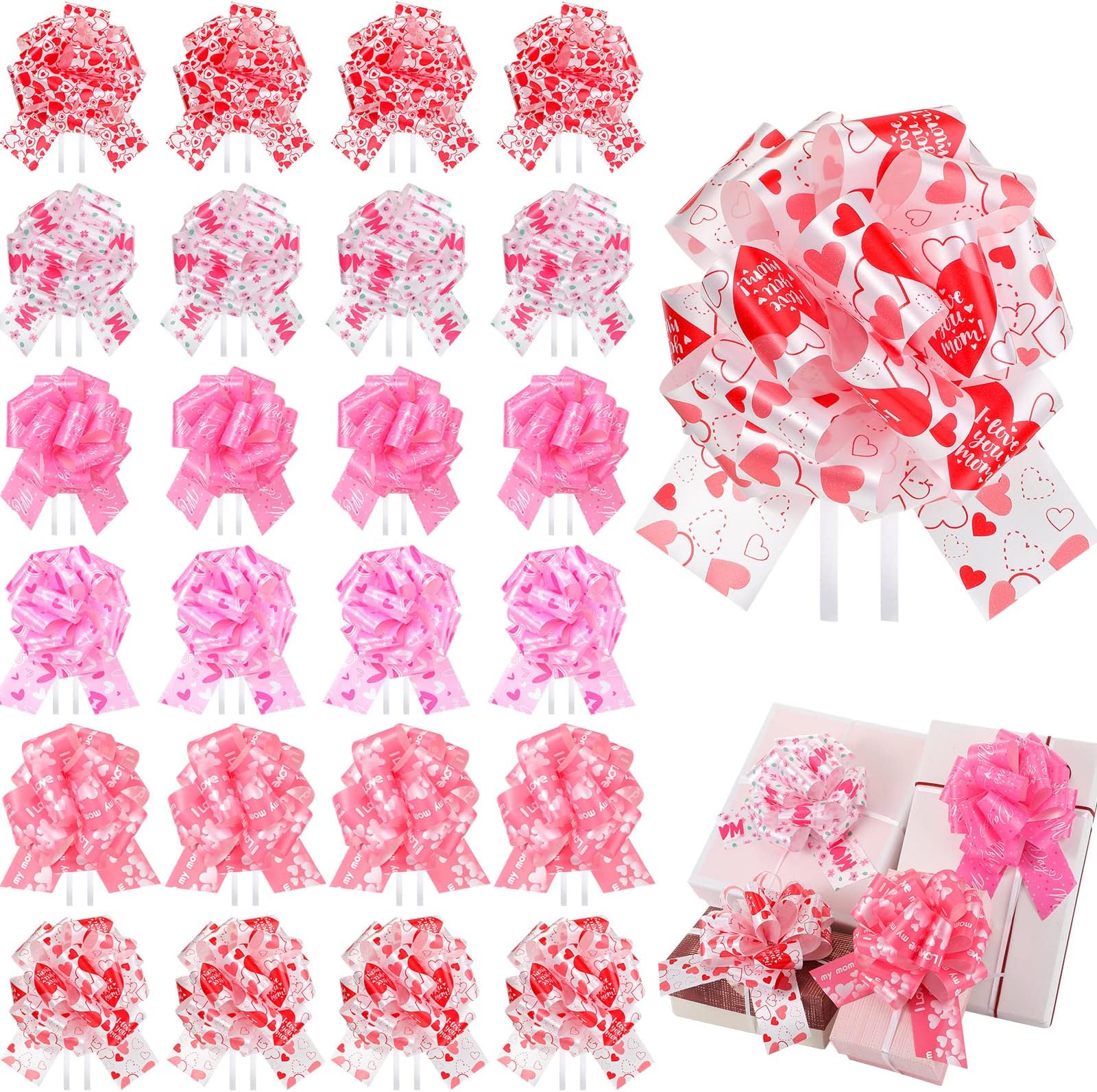 Gift Wrapping Pull Bows for Mother's Day Birthday Ribbon Pull Bows Pull Wrap Bows for Mom's Gift Wrapping Accessory for Presents, Baskets, Wine Bottles Decoration(108 Pack)