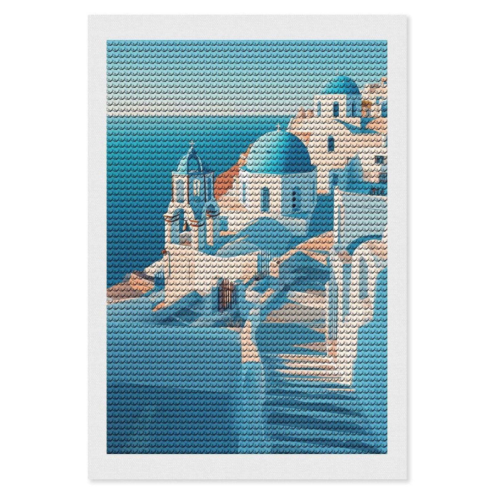 Junmoney Santorini Island Churches Diamond Painting Kit 8"x12", Easy Handmade Project, Easy to Enjoy, Aesthetic Room Decor, Christmas Gift
