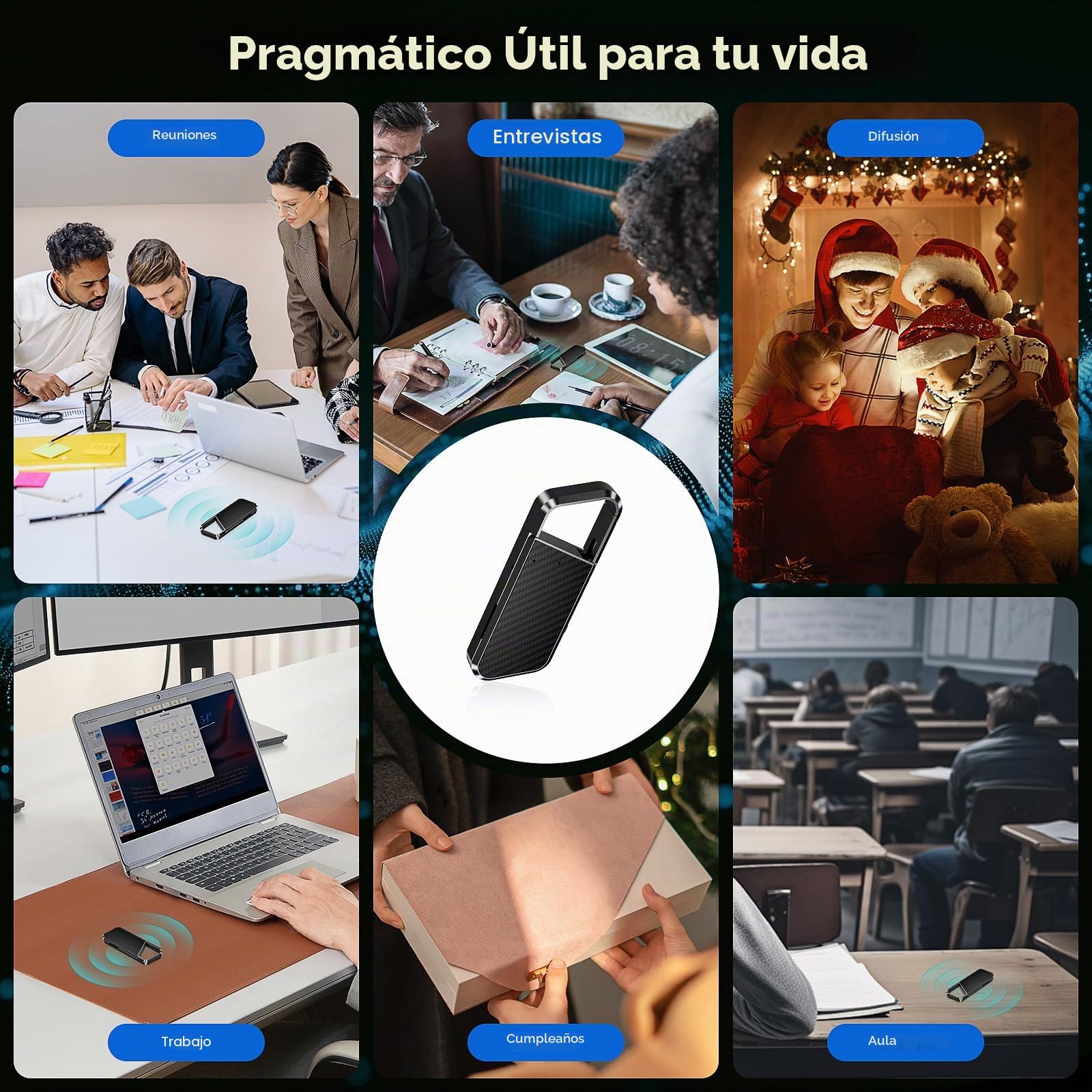 Grabadora de voz con reconocimiento de voz, grabadora móvil con DSP5.0, compatible con OTG, grabación prolongada, grabadora de voz para reuniones, entrevistas, conferencias - 72G