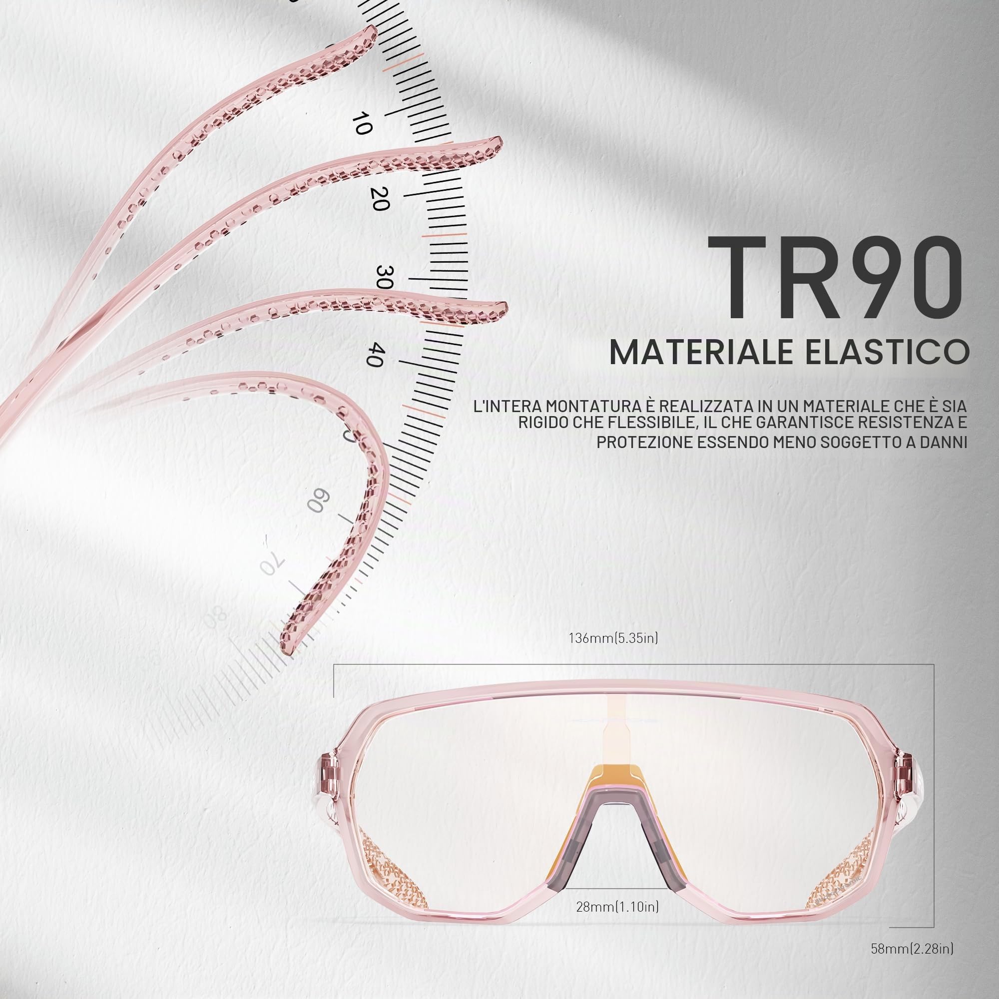 KAPVOE Occhiali Ciclismo Fotocromatici UV400 TR90 Uomo Donna K63 | Fotocromatica da trasparente a rosa CAT.1-CAT.2, UV400, ventilazione, TR90 leggero