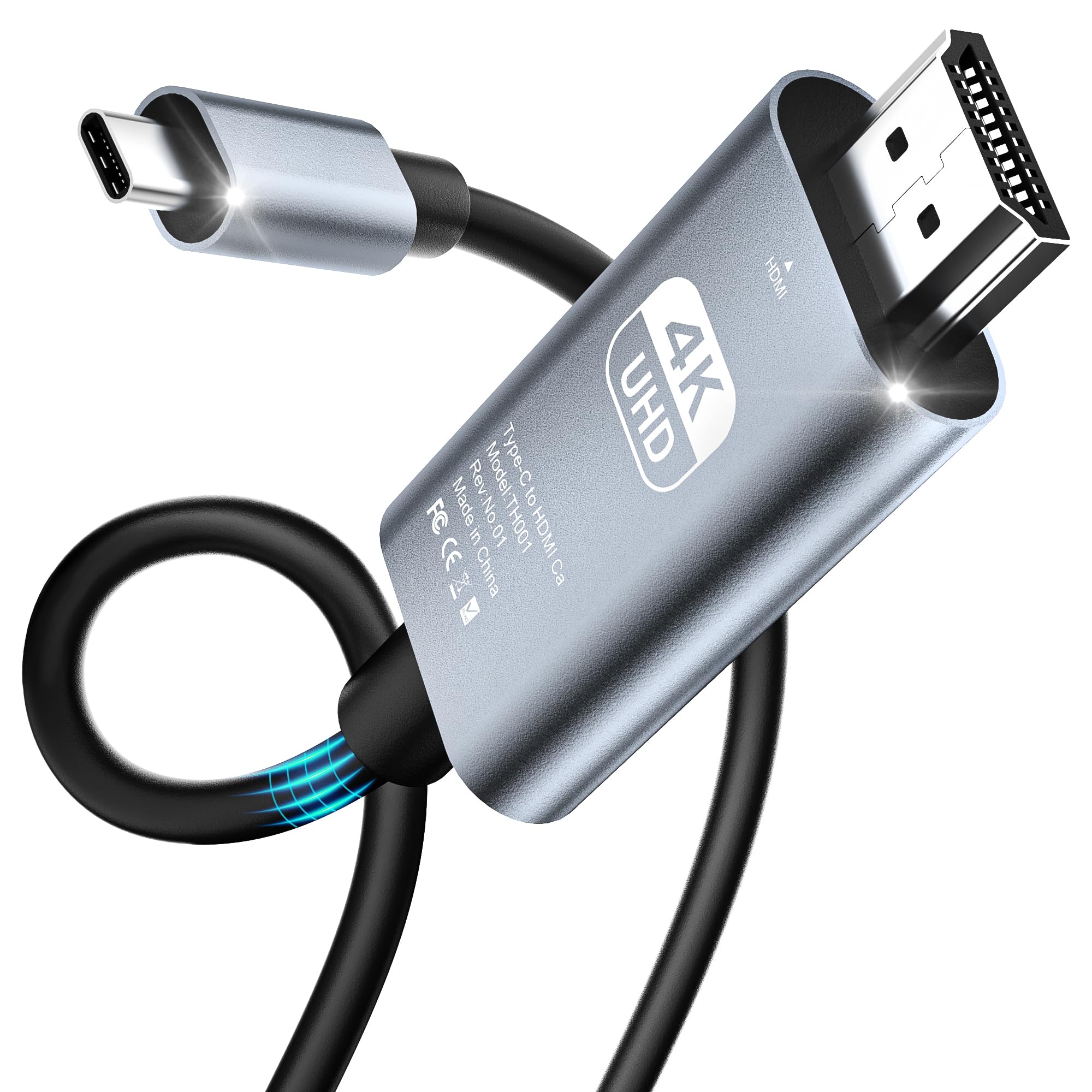 USB C auf HDMI 4K 60Hz Kabel, Apple MFi Zertifiziert Typ C UHD Video Adapter für Apple iPhone 15/16/17 Pro Max, iPad Pro/Air, MacBook Pro/Air, Surface, Samsung Galaxy, 2m