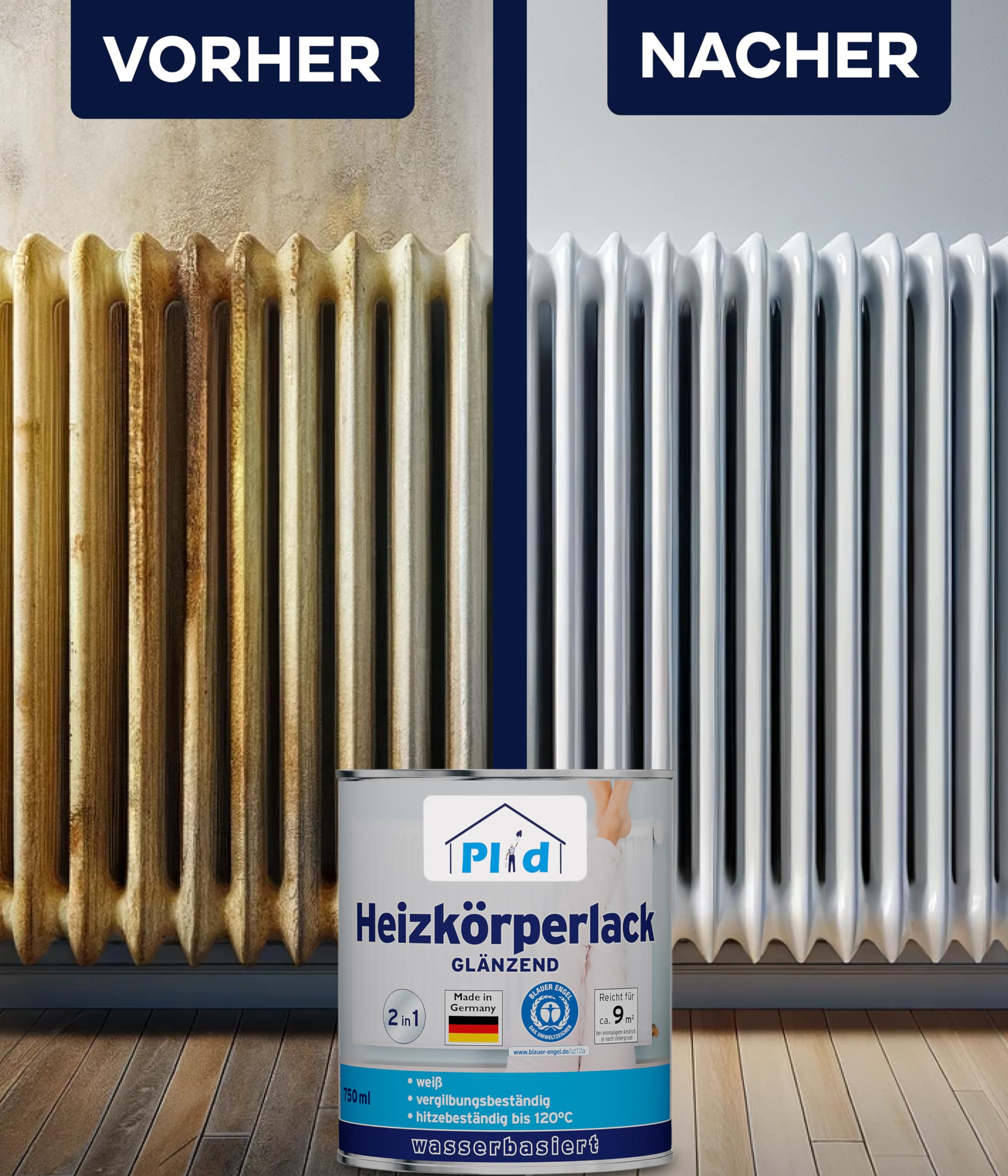 Plid Heizkörperlack Weiß Glänzend 1,5 l – Thermolack Wasserbasiert