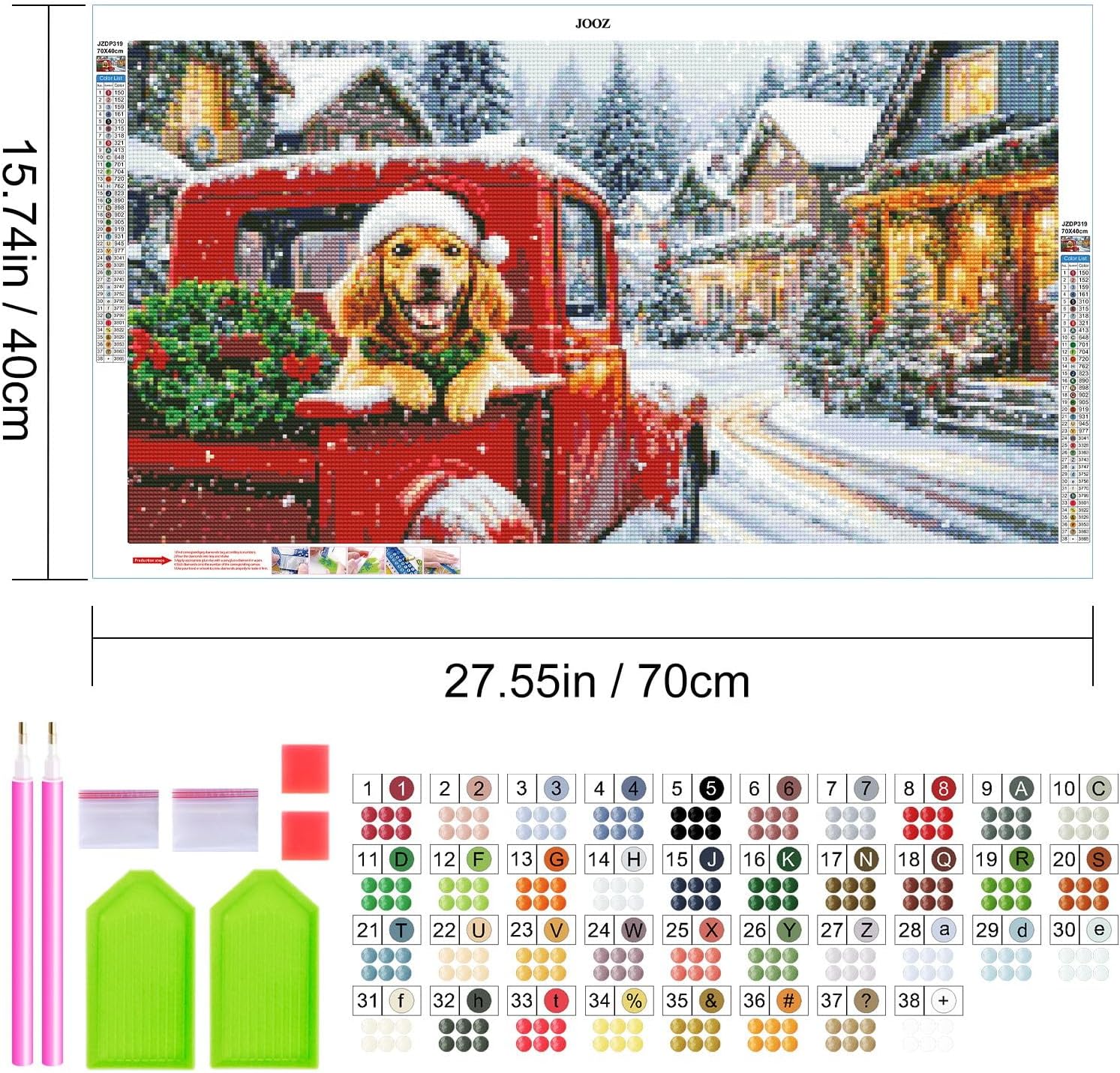 JOOZ 大人用大型クリスマスダイヤモンドアートキット - 5D犬用ダイヤモンドペインティングキット、DIYフルドリルレッドトラック