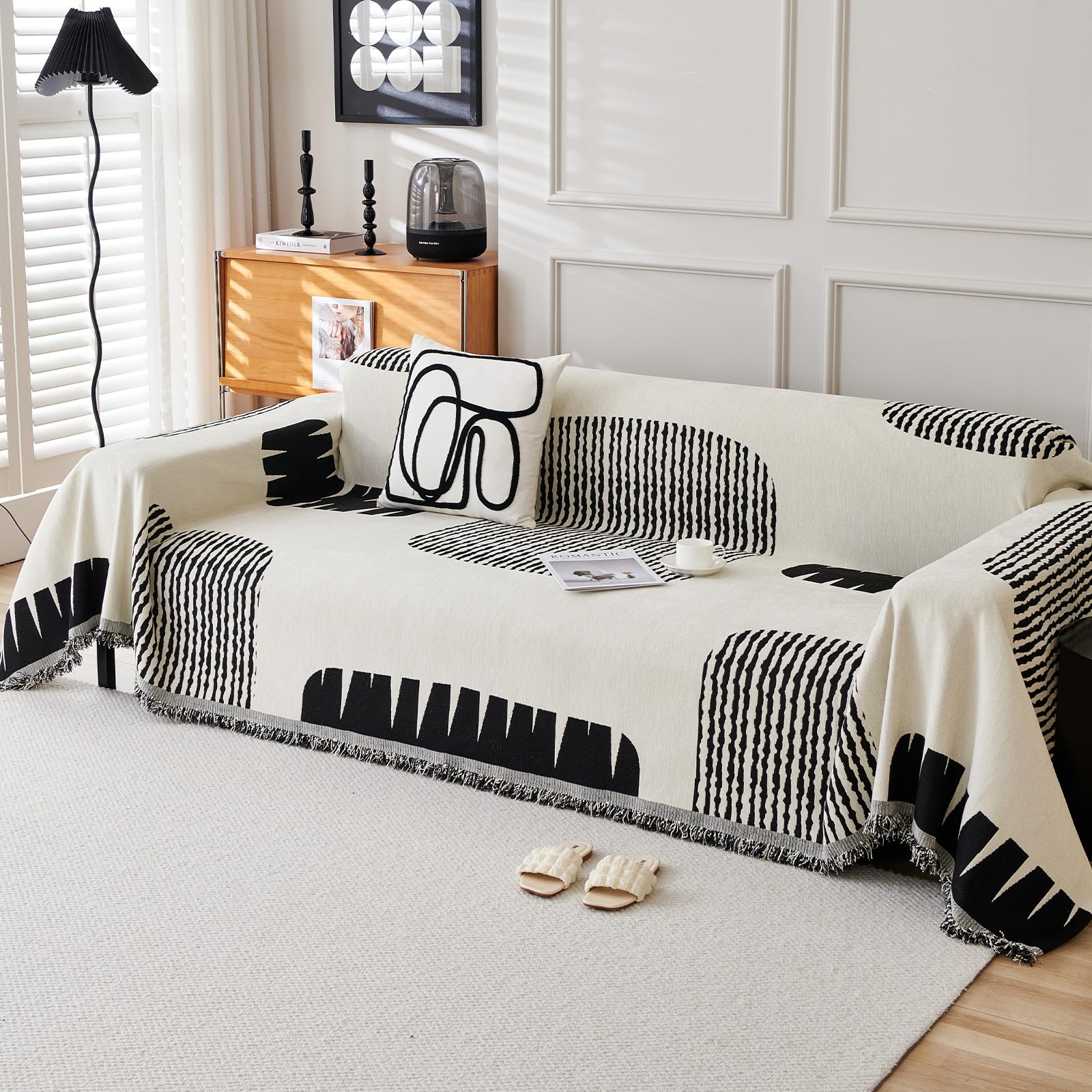 VanderHOME Chenille Blanket Soft Throws for Sofas Washable Blanket for Bed Settees Armchairs, Livingroom 180 * 150cm-Black