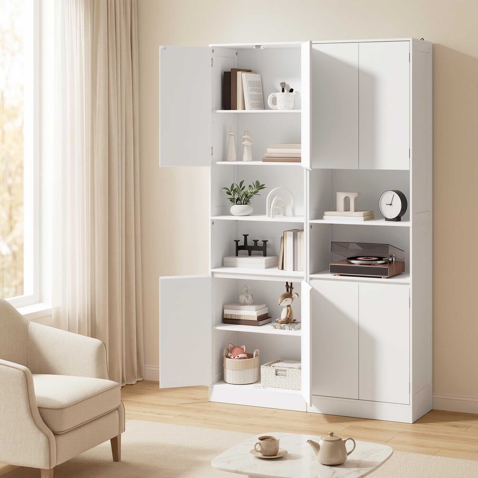 Xbro Mobile bagno 190×30×57 cm, contenitore bagno con ripiani regolabili, cassetti e vani aperti, armadio alto versatile per bagno, cucina e soggiorno, montaggio semplice, bianco