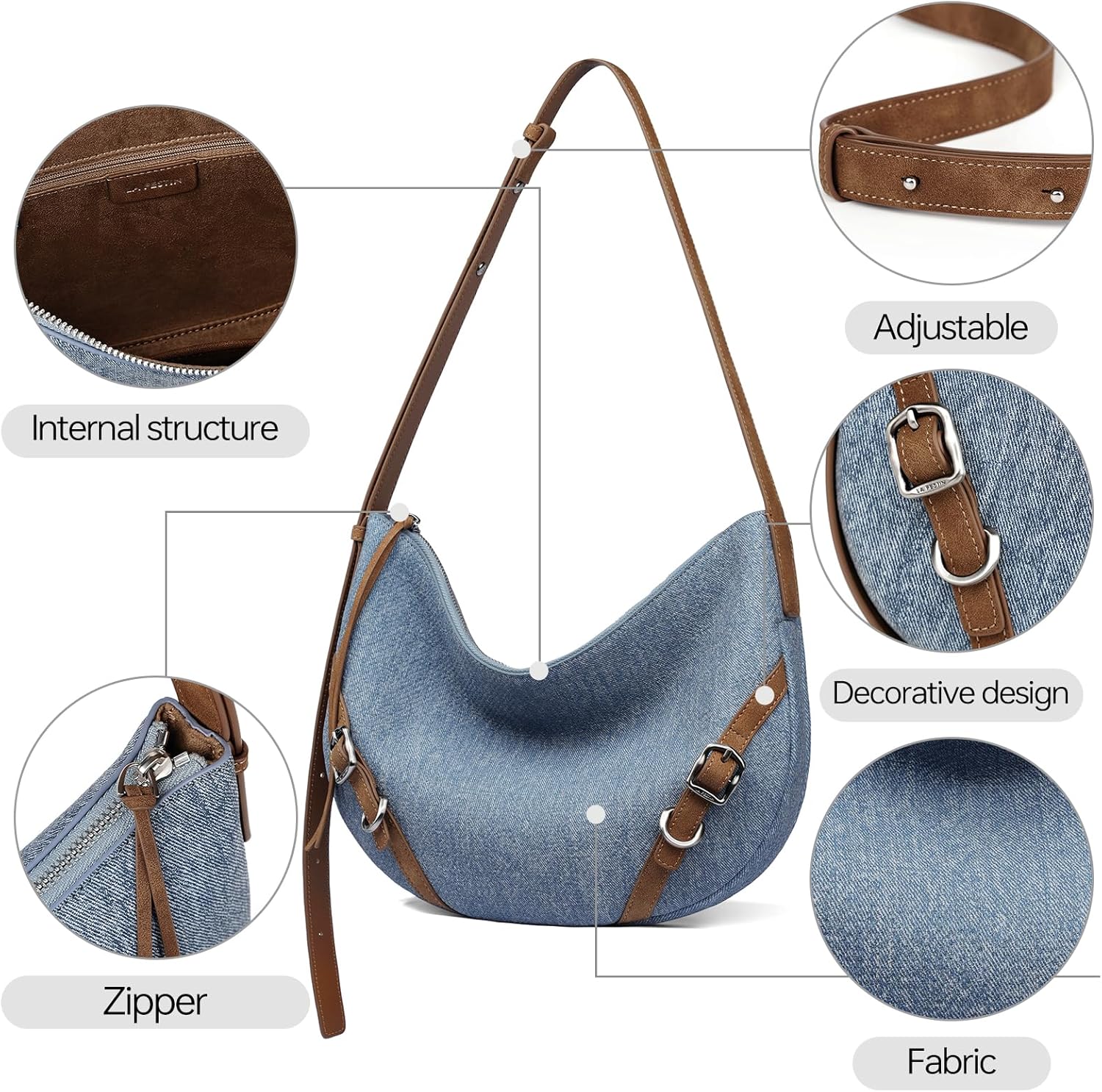 LA'FESTIN Genuine Leather Hobo Bag for Women Soft Real Leather Shoulder Bag Large Designer Shoulder Handbags with Adjustable Strap for Everyday Work - Image 4