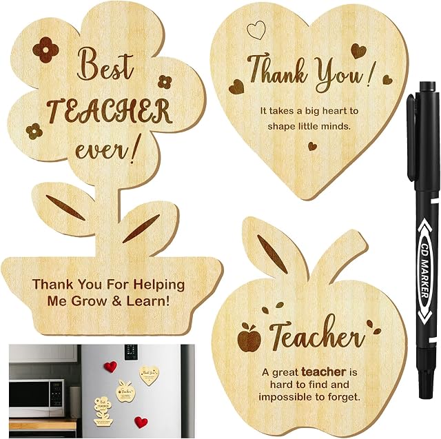 3 Pcs Best Teacher Fridge Magnet Wooden Fridge Magnet Pre School Nursery Leaving Graduation School Leavers Gifts Thank You for Helping Me Grow Learn Wooden Flower Gift for Teacher Assistant