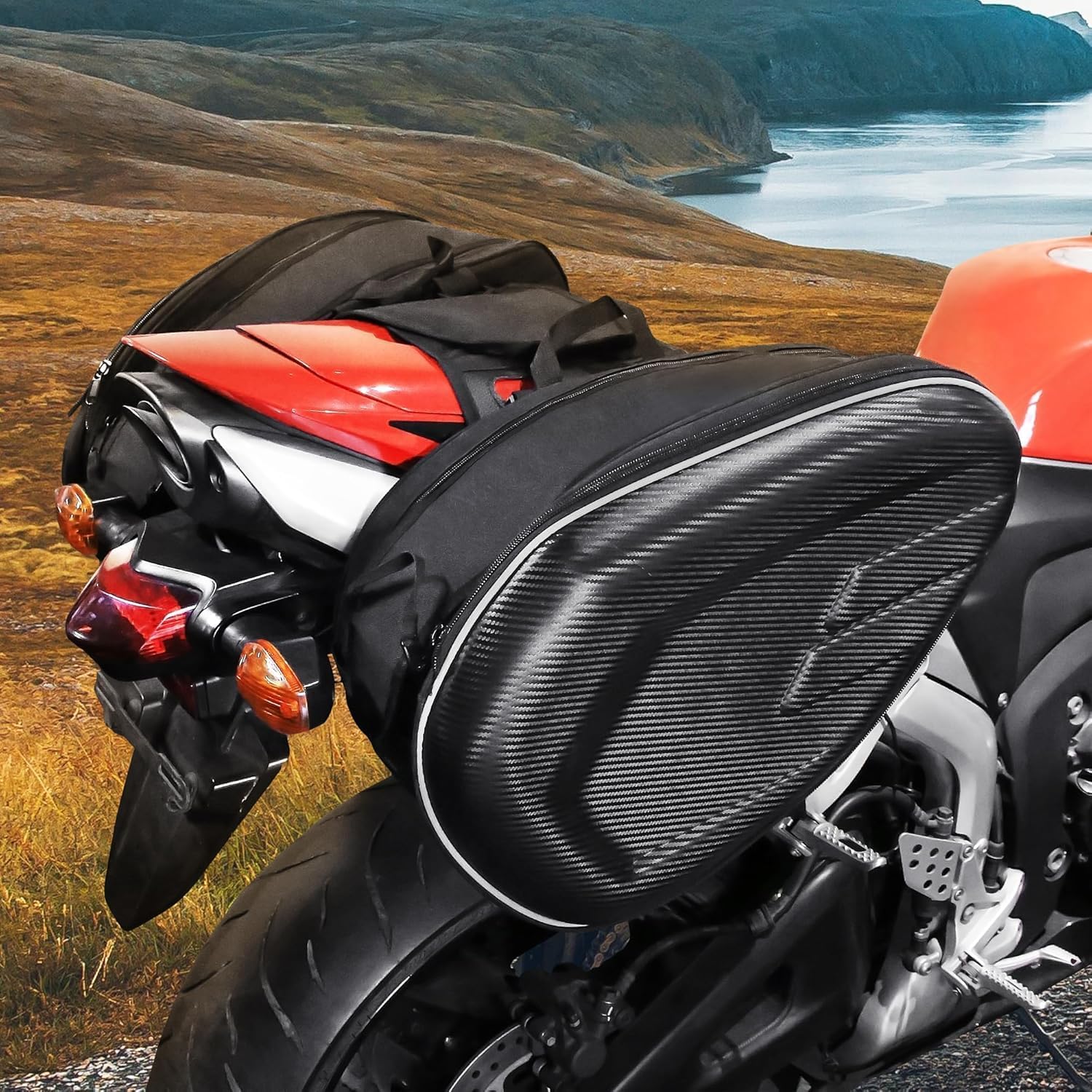 Maletas para Moto,36L-58L,Impermeable,Pareja Bolsas Side Capacidad Ampliable,Negro