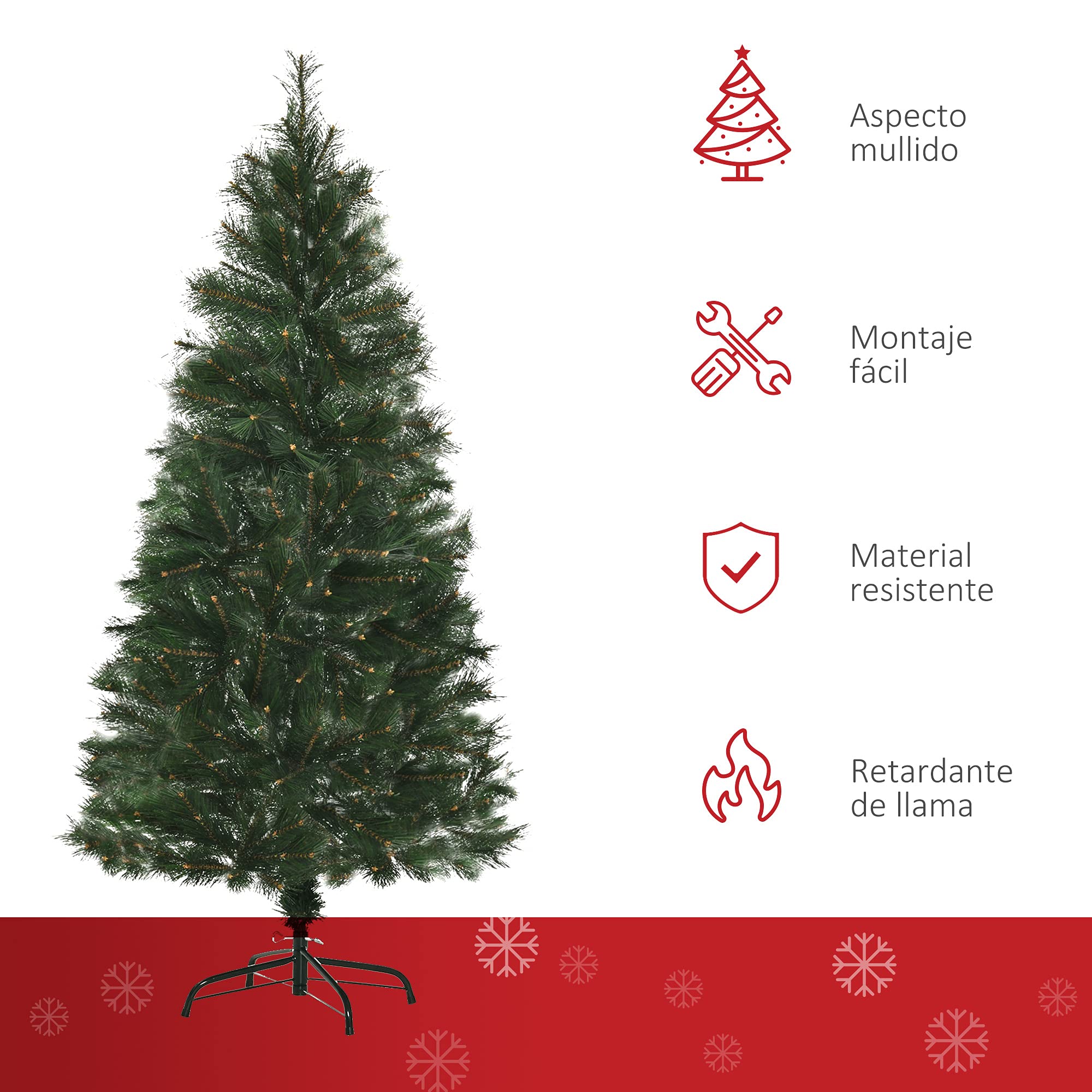 HOMCOM Árbol de Navidad 150 cm Artificial 219 Agujas PVC Ignífugo Verde
