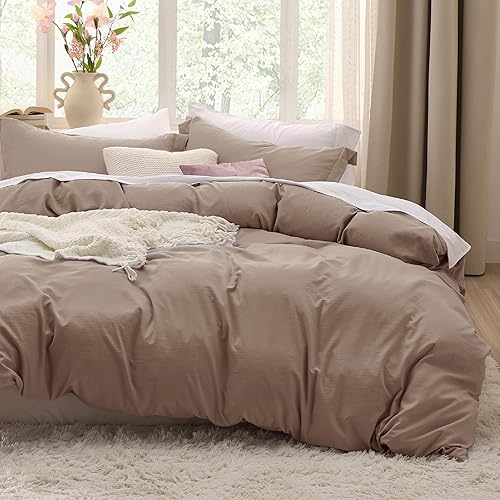 Bedsure Khaki Duvet Cover Full Size - 3 Pieces Prewashed Extra Soft Bedding Set, Includes 1 Duvet Cover 80x90 Inches with Zipper Closure & 2 Pillow Shams, Comforter Not Included