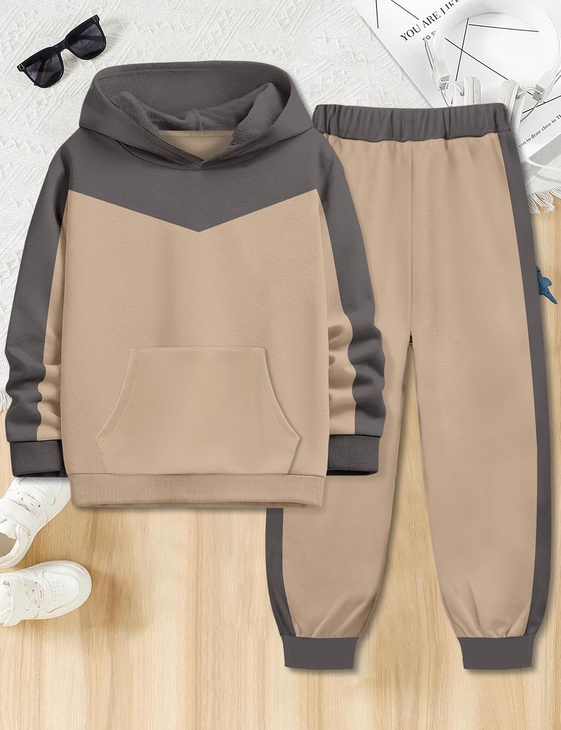 Boys Clothes Long Sleeve Hoodie and Pants Color Block Sweatsuits 2 Piece Boy Fall Winter Outfits Set 5-10T