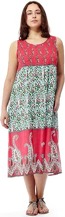La Cera Women's Sleeveless Cotton Nightgown - Blooming Vines Print, Mid-Length