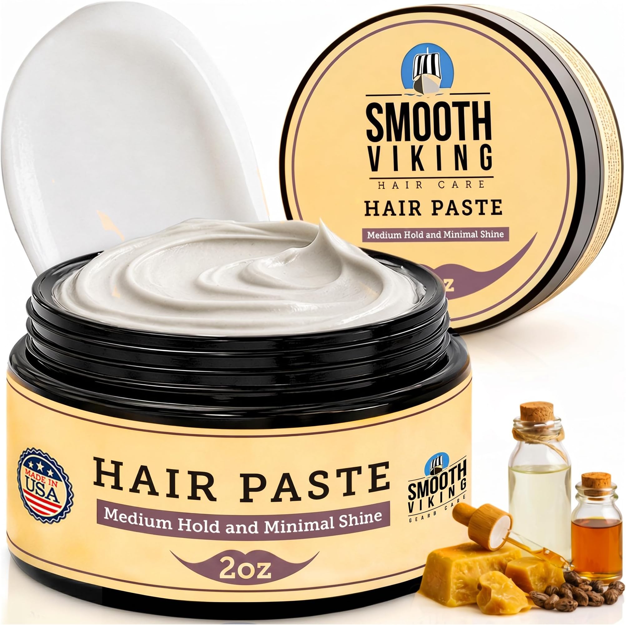 Smooth Viking Hair Paste for Men - Hair Styling Cream with Minimal Shine & Medium Hold Hair Products for Men, Hair Cream for Men, Styling Paste for Textured Messy Hairstyle - Made in USA, 2oz
