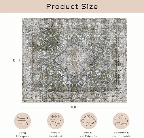 Miniatura 230 de Ashler - Alfombras bohemias vintage de 5 x 8 pies para sala de estar, lavables a máquina con parte trasera antideslizante, alfombra para interiores