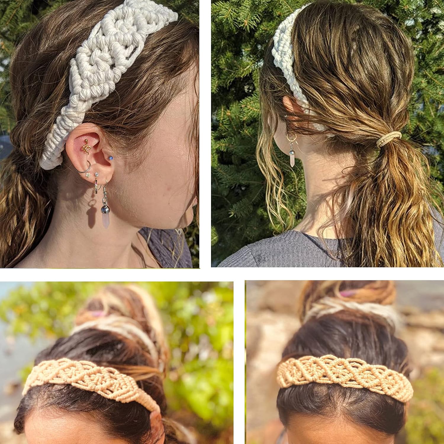 3PCS Handmade Knit Crochet Headbands Elastic No Slip Macrame Boho Hairband for Women Girls Wide Top Knot Turban Hair Bands