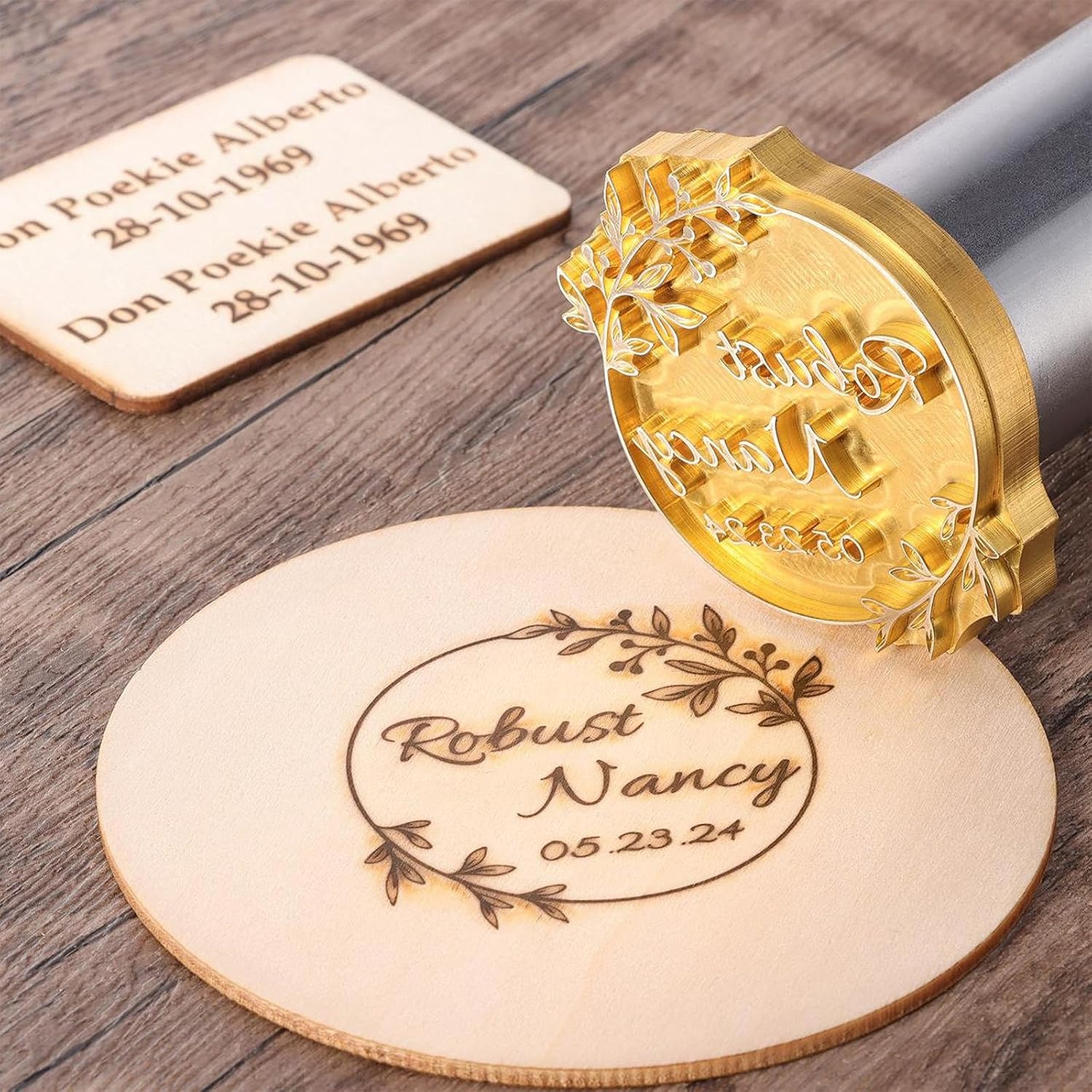 KAINSY Custom Electric Branding Iron for Wood, Durable Wood Branding Iron Personalized with Your Design for Food Leather, Brass Wood Burning Stamp with Logo,Handcraft & Wedding Gifts(2.5 inches, 300W)