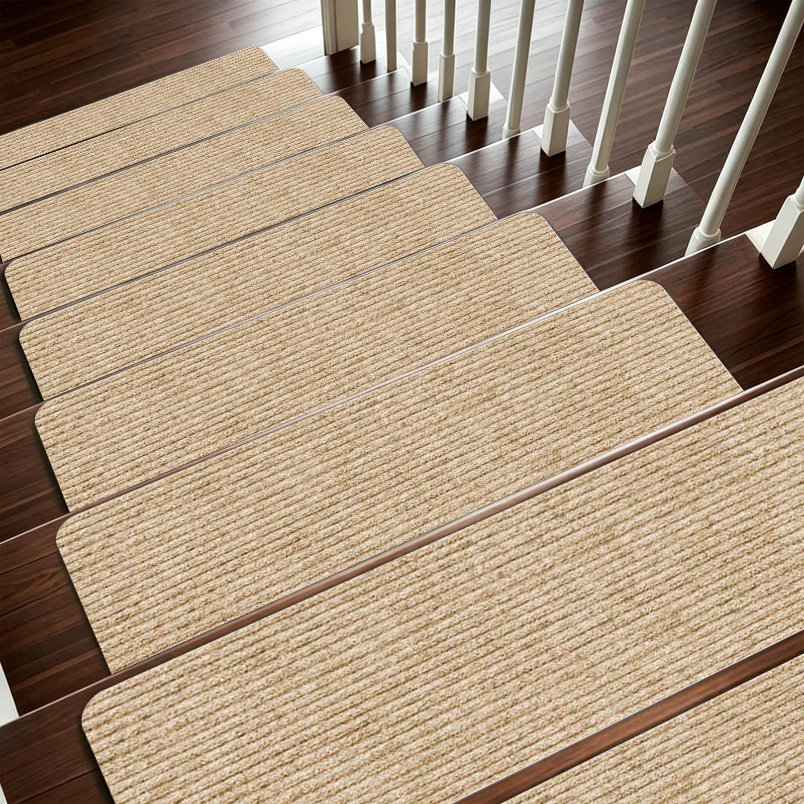 15 tappetini per gradini, autoadesivi, per interni, antiscivolo, ritagliabili, riutilizzabili, per proteggere animali domestici, anziani e bambini (beige, 76 x 20 cm)