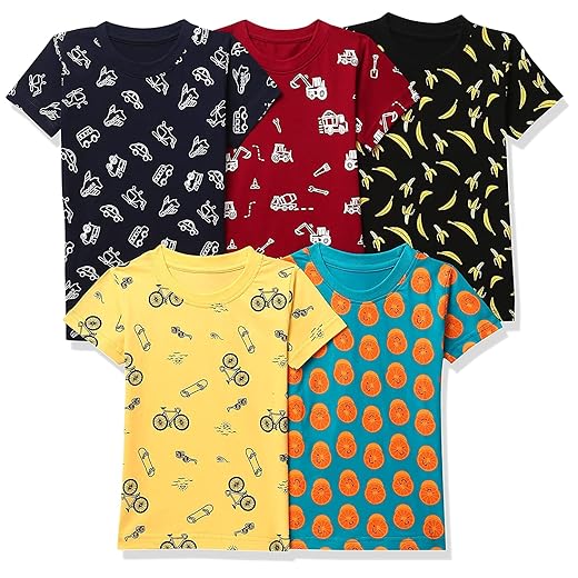 T2F Boy's Cotton Printed Regular Fit T-Shirt(Pack of 5)