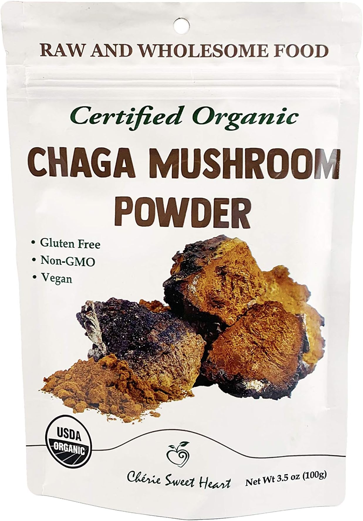 Cherie Sweet Heart Organic Chaga Mushroom Powder - 100% Pure, USDA Certified Organic - 3.5 oz