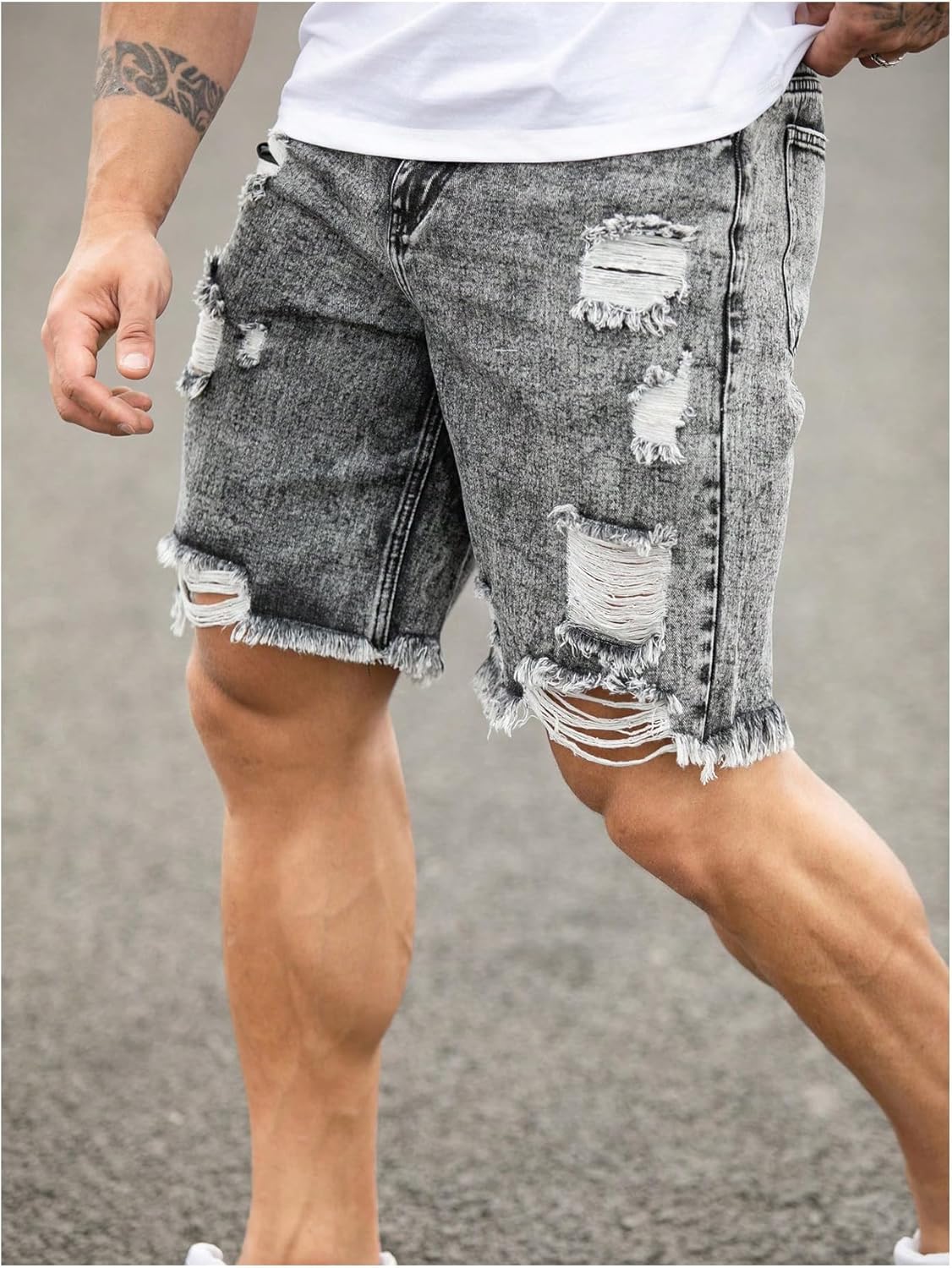 Floerns Men's Ripped Raw Hem Denim Shorts Plain Frayed Bermuda Jeans Shorts