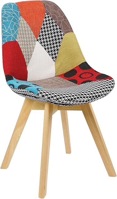 WOLTU 1 x Dining Chair Modern Kitchen Chair Patchwork Linen Living Room Bedroom Chair, Multicoloured BH29mf-1