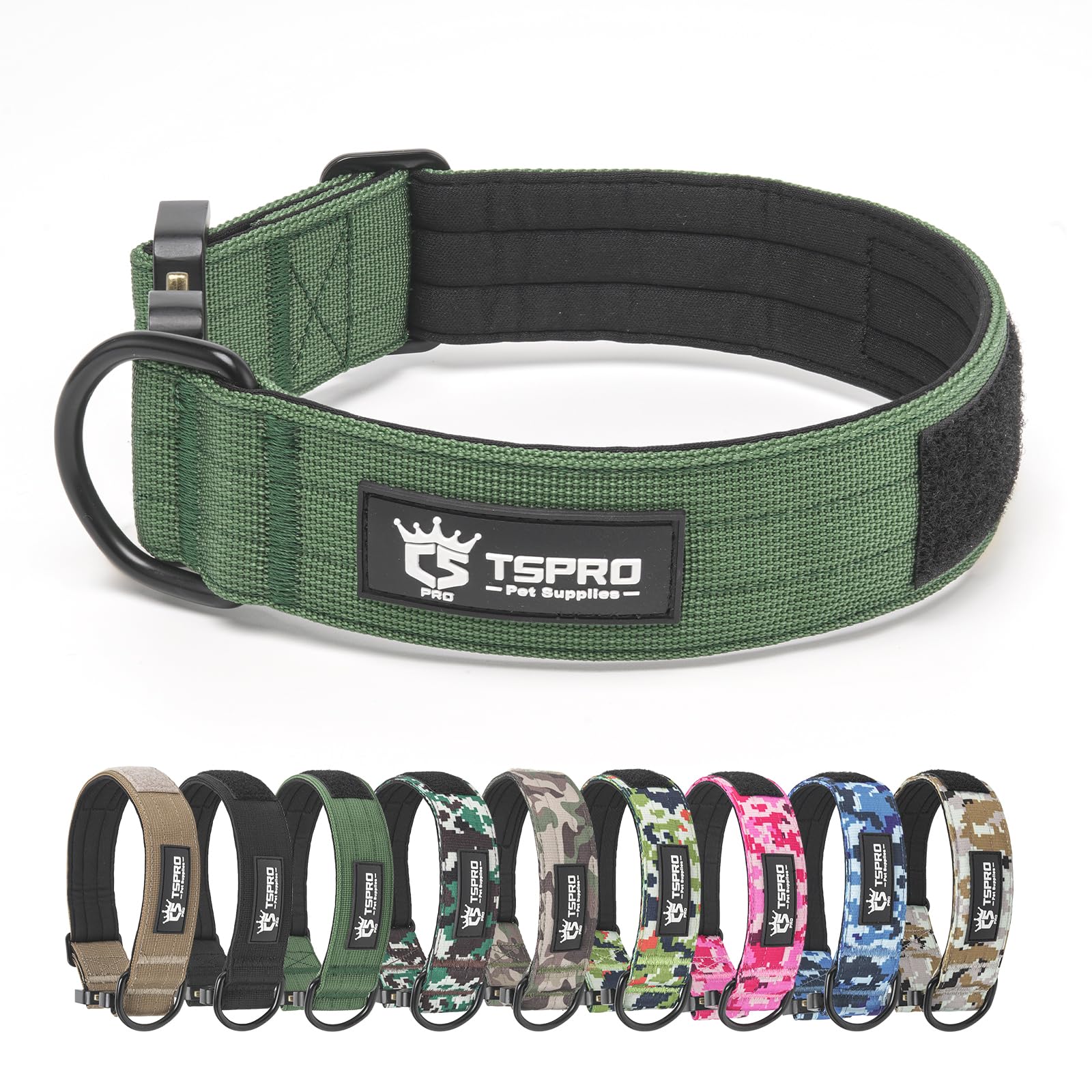 TSPRO Collar Táctico para Perros con Hebilla de Liberación Rápida y Parches | Collar Premium, Panel Fijación, Forro Acolchado, Ancho 3,8 cm, Ajustable, Anillo D Metálico, para Medianos y Grandes, Paseos Global Recycled Standard Global Recycled Standard Global Recycled Standard