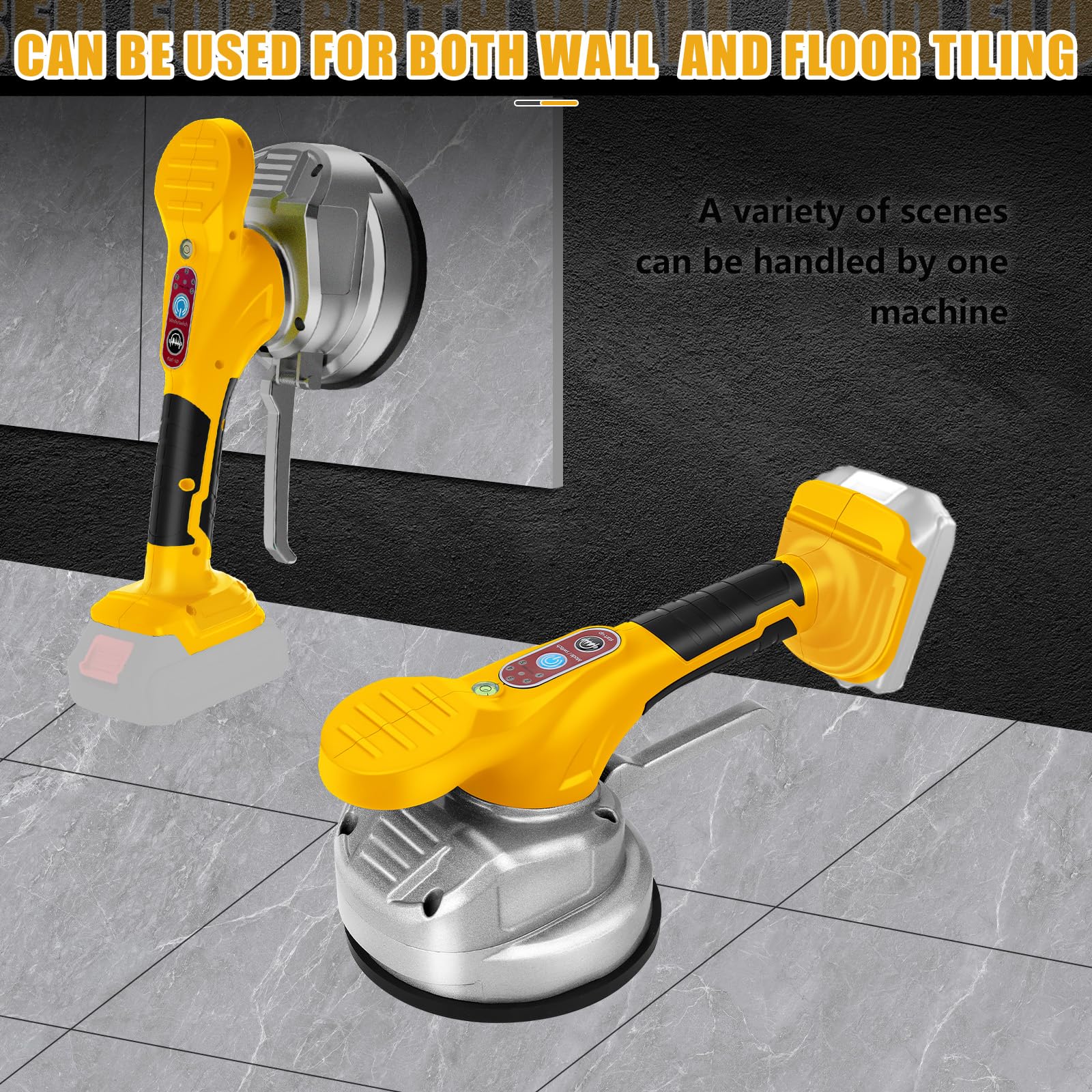 WingFly Fliesenrüttler für Dewalt 18V,20v Batterie, Fliesen Vibrationsgerät, Elektrische Fliesenvibrator 13 mm Saugnapf 6 Gänge Einstellbar 100kg Adsorption für 30-240cm Fliesen (Ohne Akku)