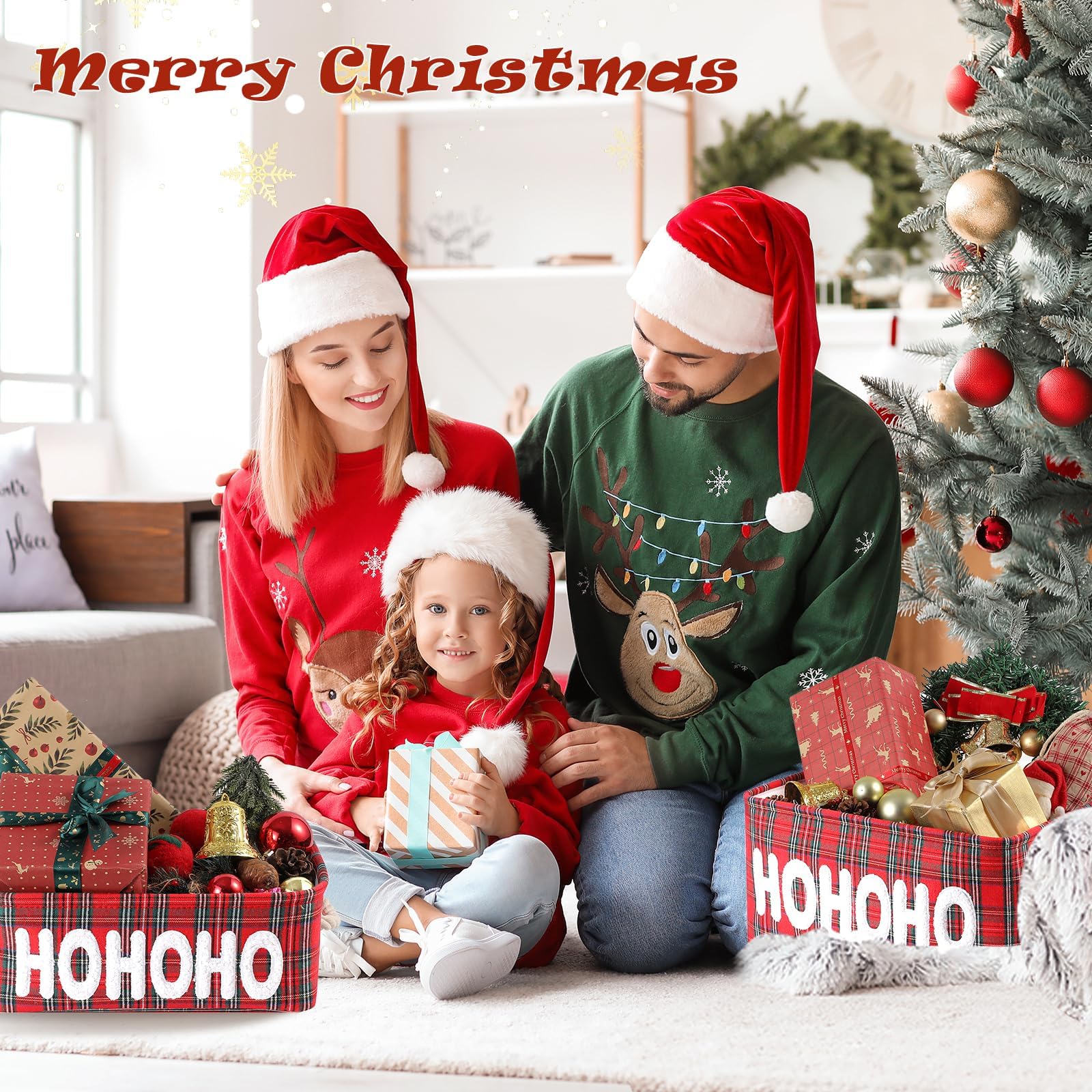 Canastas de Navidad, caja de adornos de granja, contenedores de almacenamiento de lona, organizador de almacenamiento de vacaciones, cesta de Navidad para regalos, cestas de Navidad vacías para
