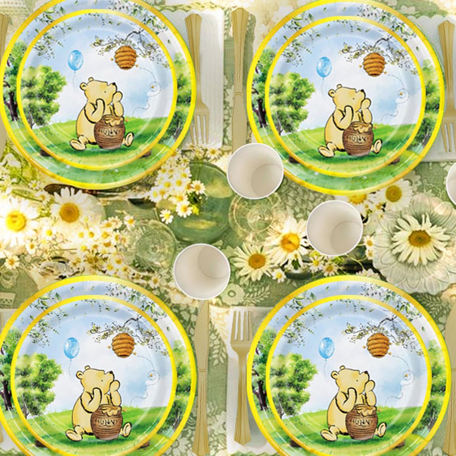 177pcs Vintage Winnie Bear Baby Shower Pooh Party Supplies Decorations Oh Baby Plates and Napkins Tableware Set for Boys Girls Newborn Kids Cups Tablecloth Banner Birthday Decorations for 25 Guests