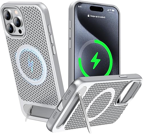 Miniatura 25 de Funda magnética de disipación de calor para iPhone 13 Pro Max, para MagSafe, protección contra caídas Coolingf, funda con función atril ajustable
