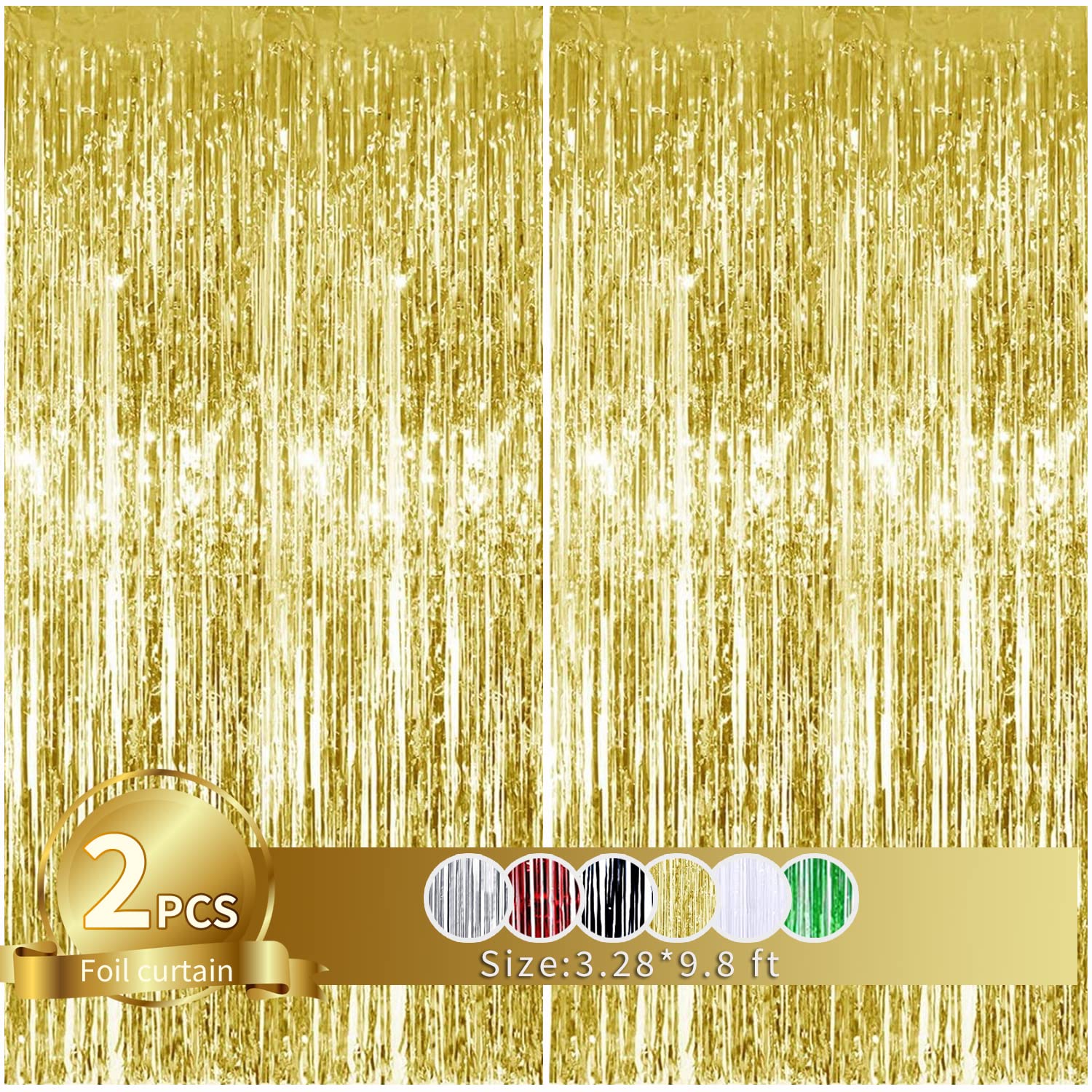 TONIFUL 2Pcs Gold Metallic Tinsel Foil Fringe Curtains,Gold Photo Booth Backdrop Streamer Curtain Photo Booth Props for Bachelorette Party,Birthday,Graduation,Christmas Decor(6.6ft x 9.9ft)